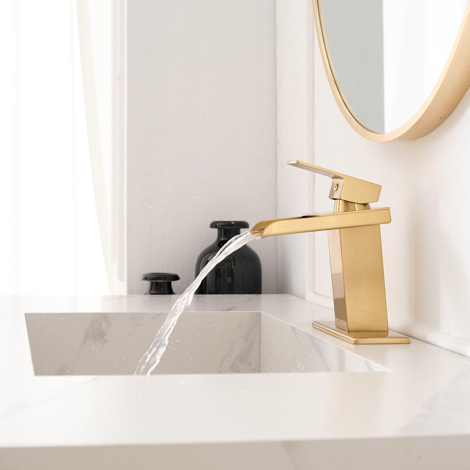 BWE Waterfall Single Hole Single-Handle Low-Arc Bathroom Faucet With Supply Line and Escutcheon