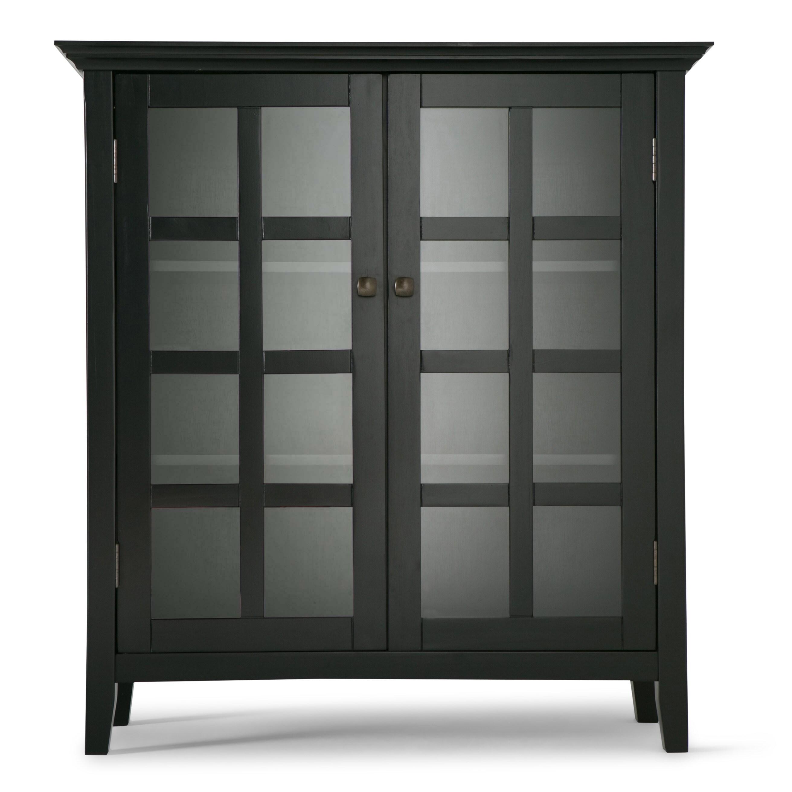 Simpli Home Acadian Solid Wood Shelf Storage Cabinet with Glass Doors and Adjustable Shelves