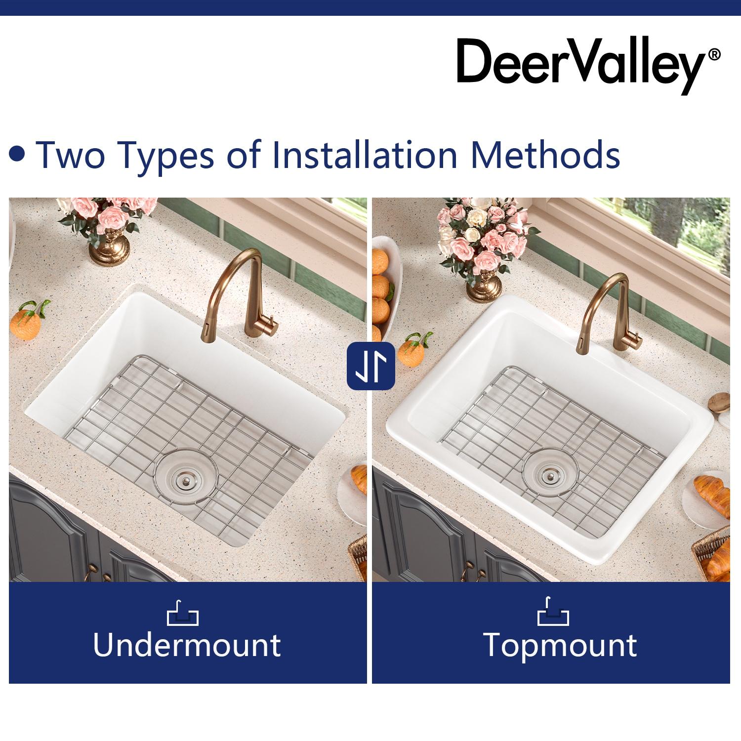 24" L x 19" W Rectangular White Fireclay Undermount Kitchen Sink with Basket Strainer and Sink Grid