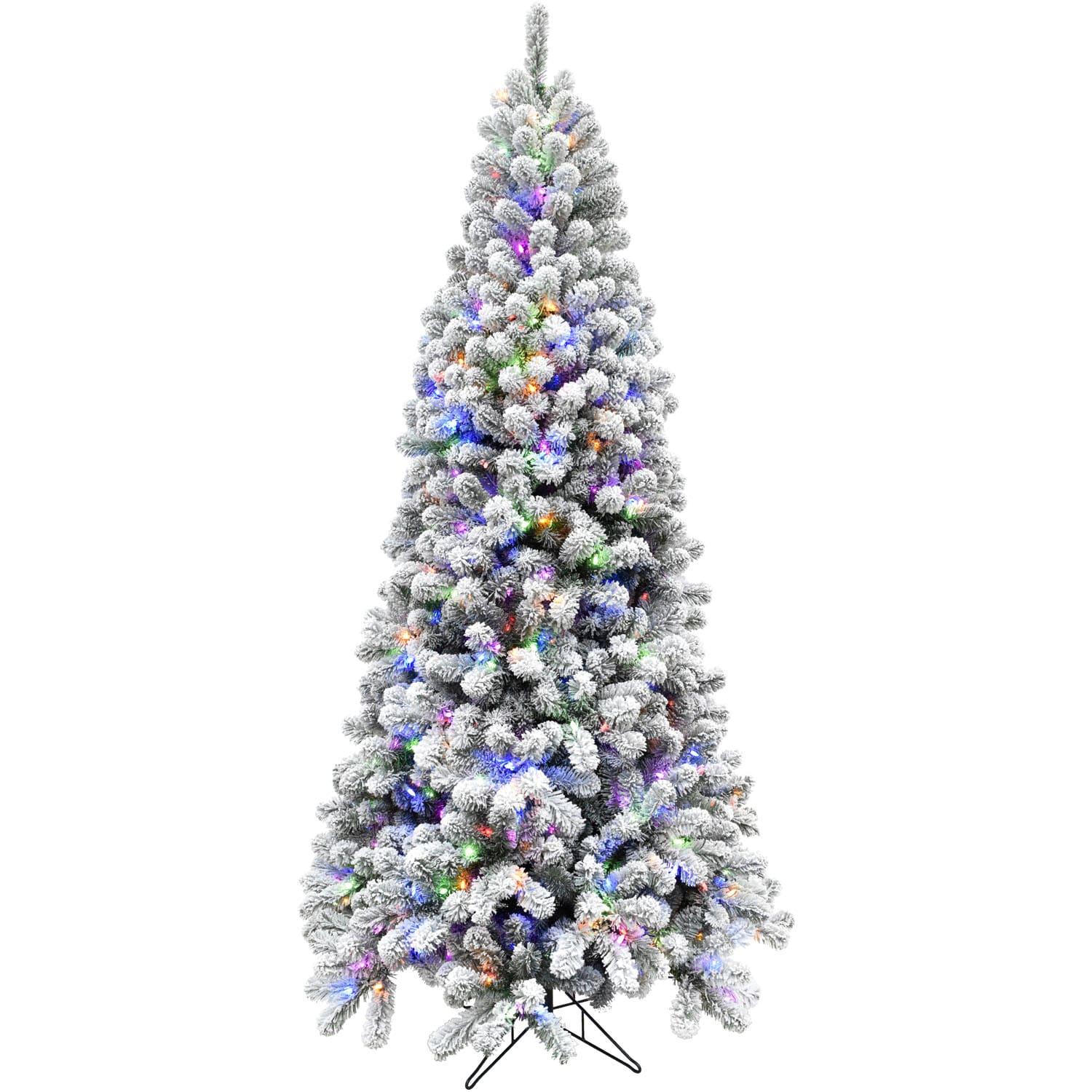 Fraser Hill Farm 6.5-Ft. Alaskan Pine Flocked Artificial Christmas Tree with Dual Multicolor & Warm White LED Lights