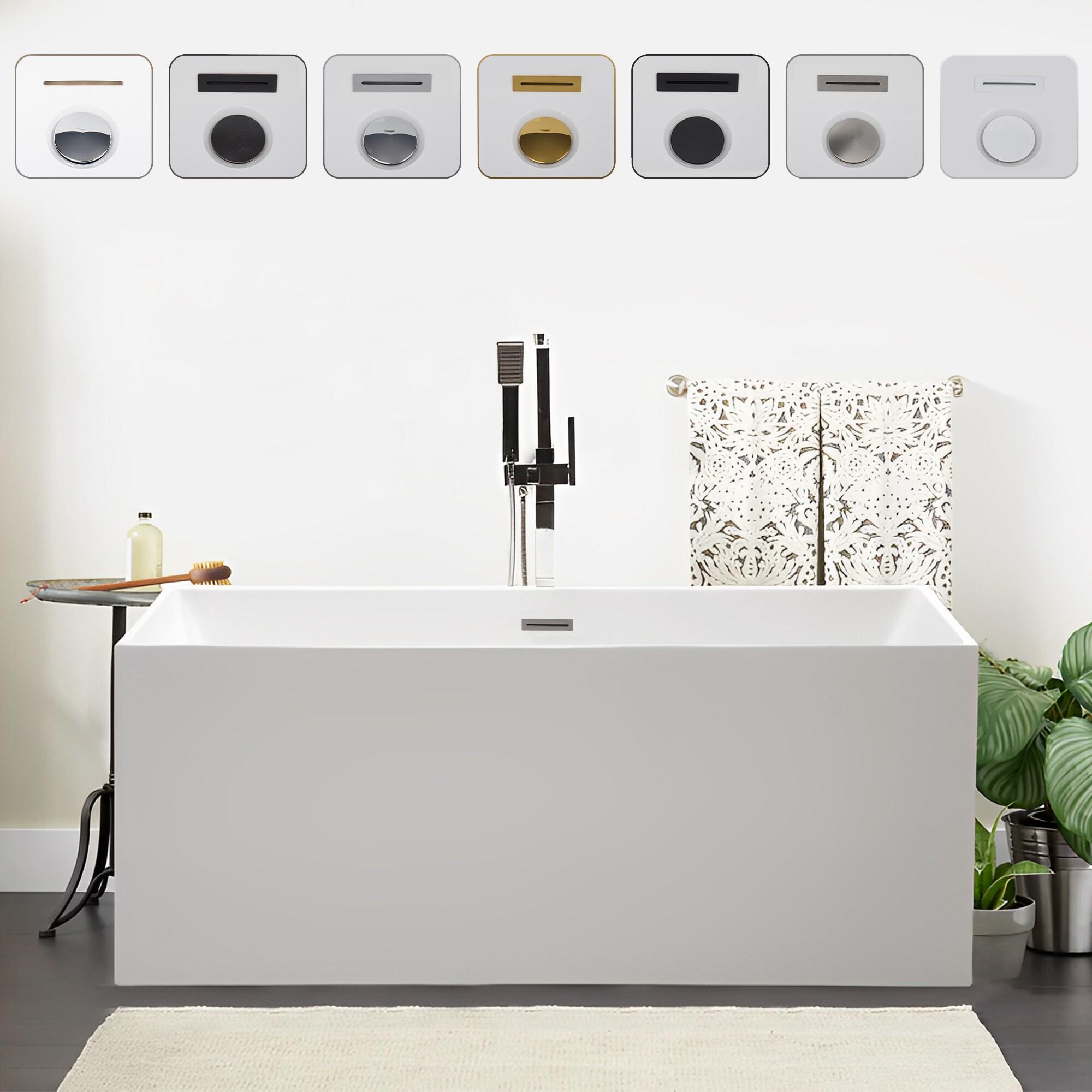 Vanity Art 67" Acrylic Freestanding Soaking Bathtub with Overflow and Pop-up Drain