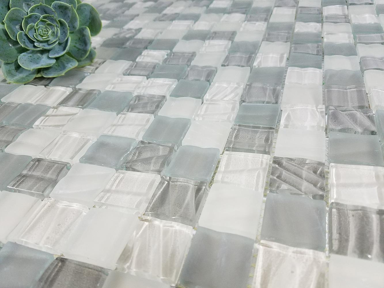 New Era 12 in.x 12 in. Textured Glass Straight Edge Square Mosaic Wall & Pool Tile