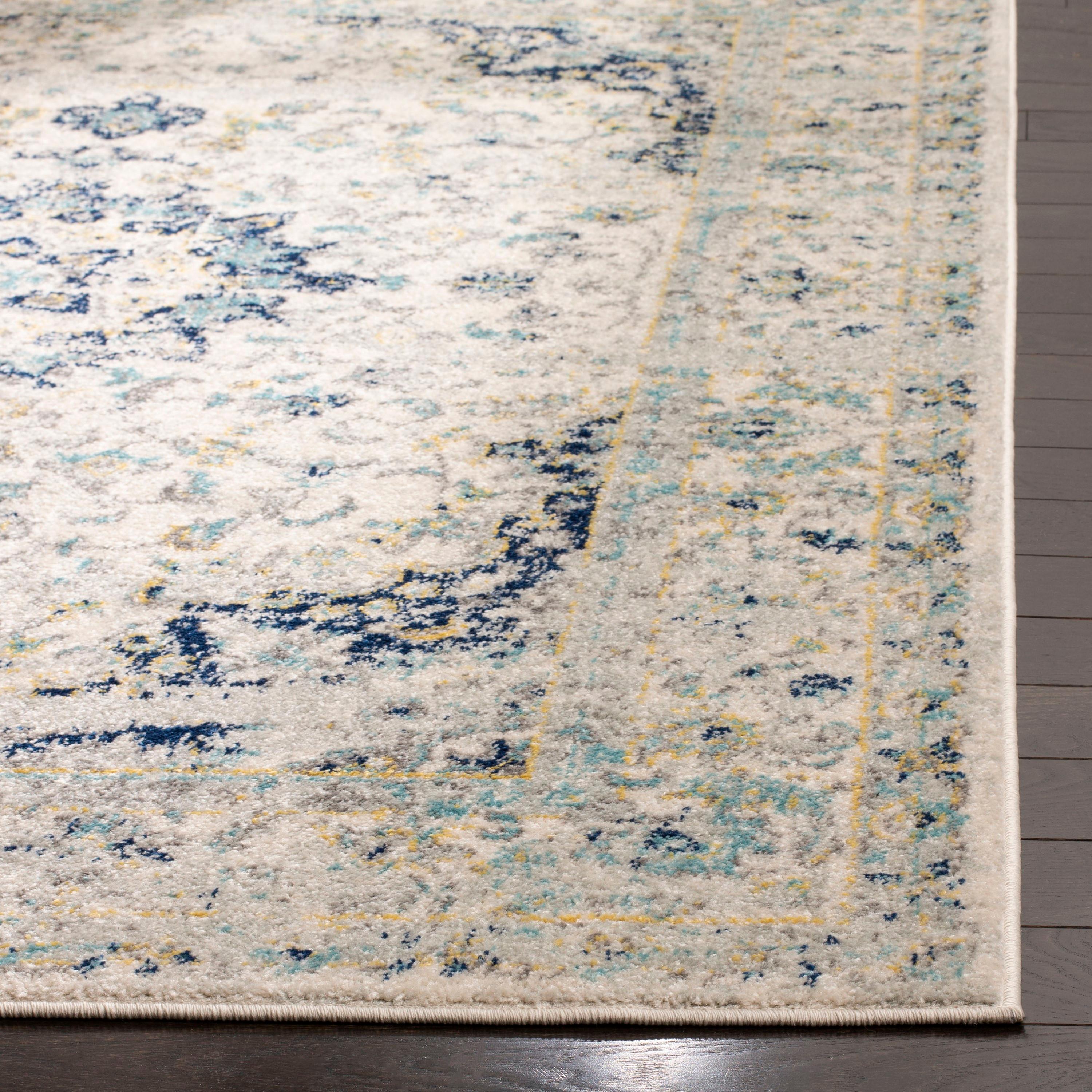 SAFAVIEH Madison Mattie Overdyed Floral Area Rug, Ivory/Blue, 5' x 7'