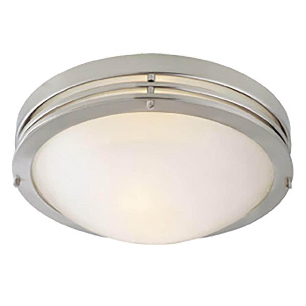 Design House 503284 Traditional 2-Light Indoor 14 Inch Ceiling Mount Dimmable Alabaster Glass for Bedroom Hallway Kitchen Dining Room, Satin Nickel
