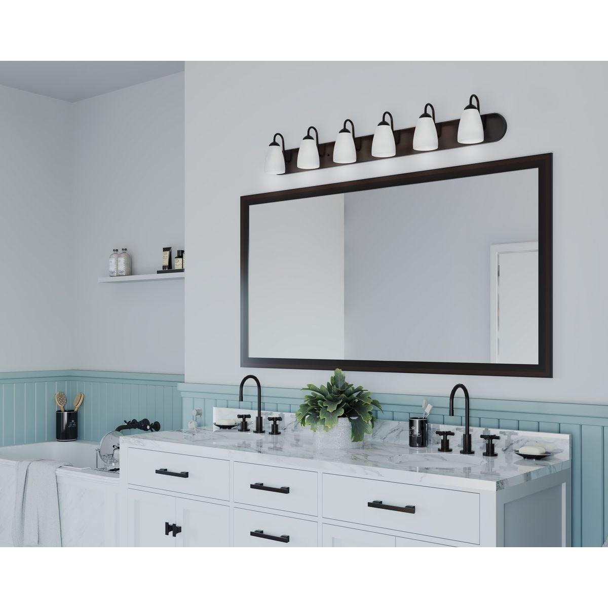 Progress Lighting Gather 6-Light Bath Bracket, Steel, Antique Bronze, Etched Glass Shades