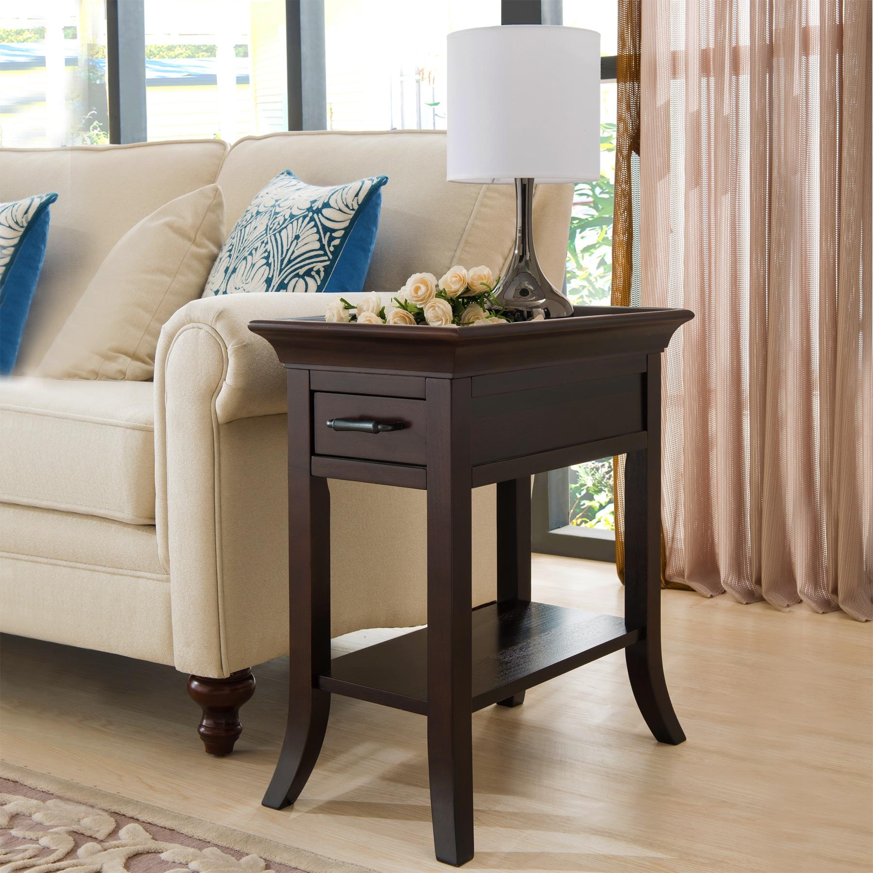 Traditional Cherry Tray Edge End Table in Chocolate Cherry