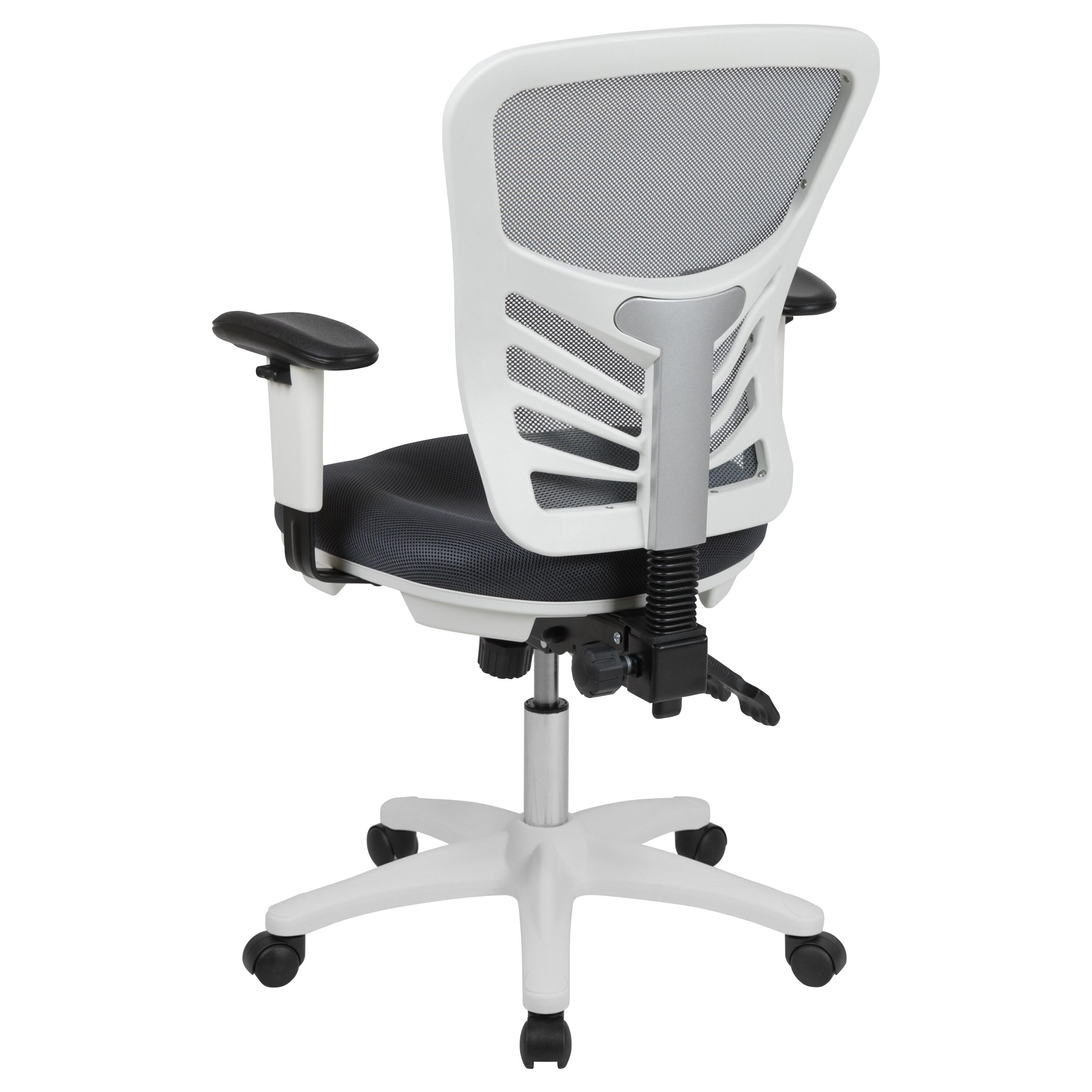 Flash Furniture Mid-Back Dark Gray Mesh Multifunction Executive Swivel Ergonomic Office Chair with Adjustable Arms and White Frame