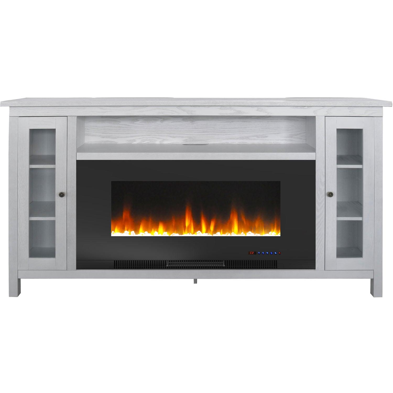 Cambridge Somerset 70-In. White Electric Fireplace TV Stand with Multi-Color LED Flames, Crystal Rock Display, and Remote Control