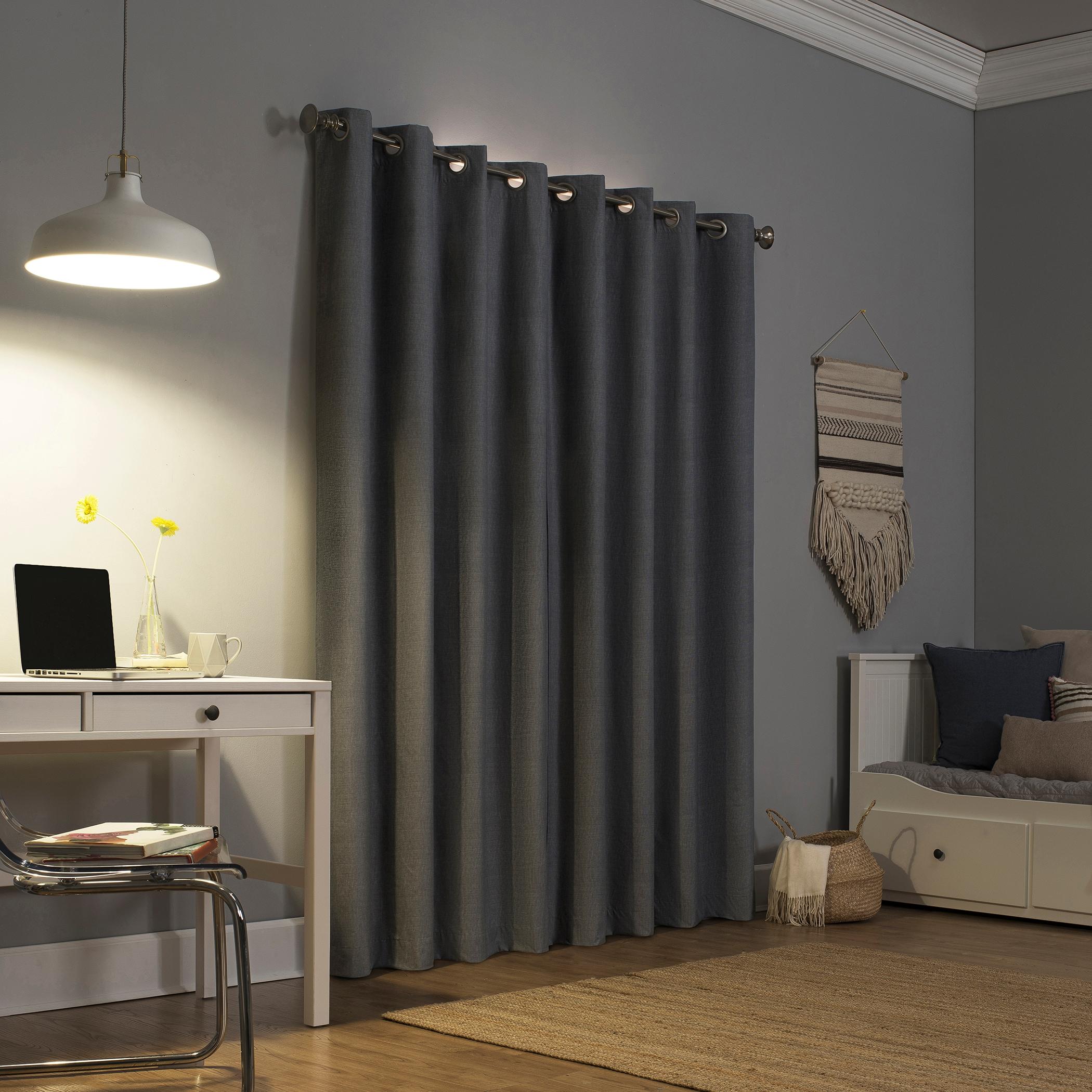 50"x63" Sun Zero 100% Blackout Duran Thermal Insulated Grommet Curtain Panel Gray: Energy Efficient Noise Reducing Drapes