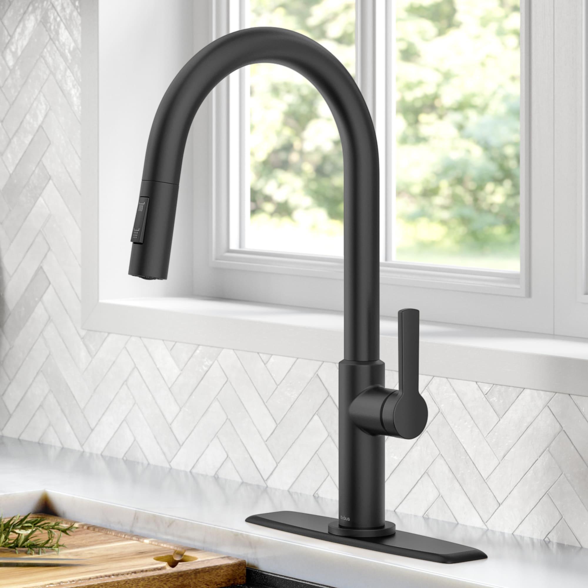 KRAUS Oletto Single Handle Pull Down Kitchen Faucet with QuickDock Top Mount Installation Assembly
