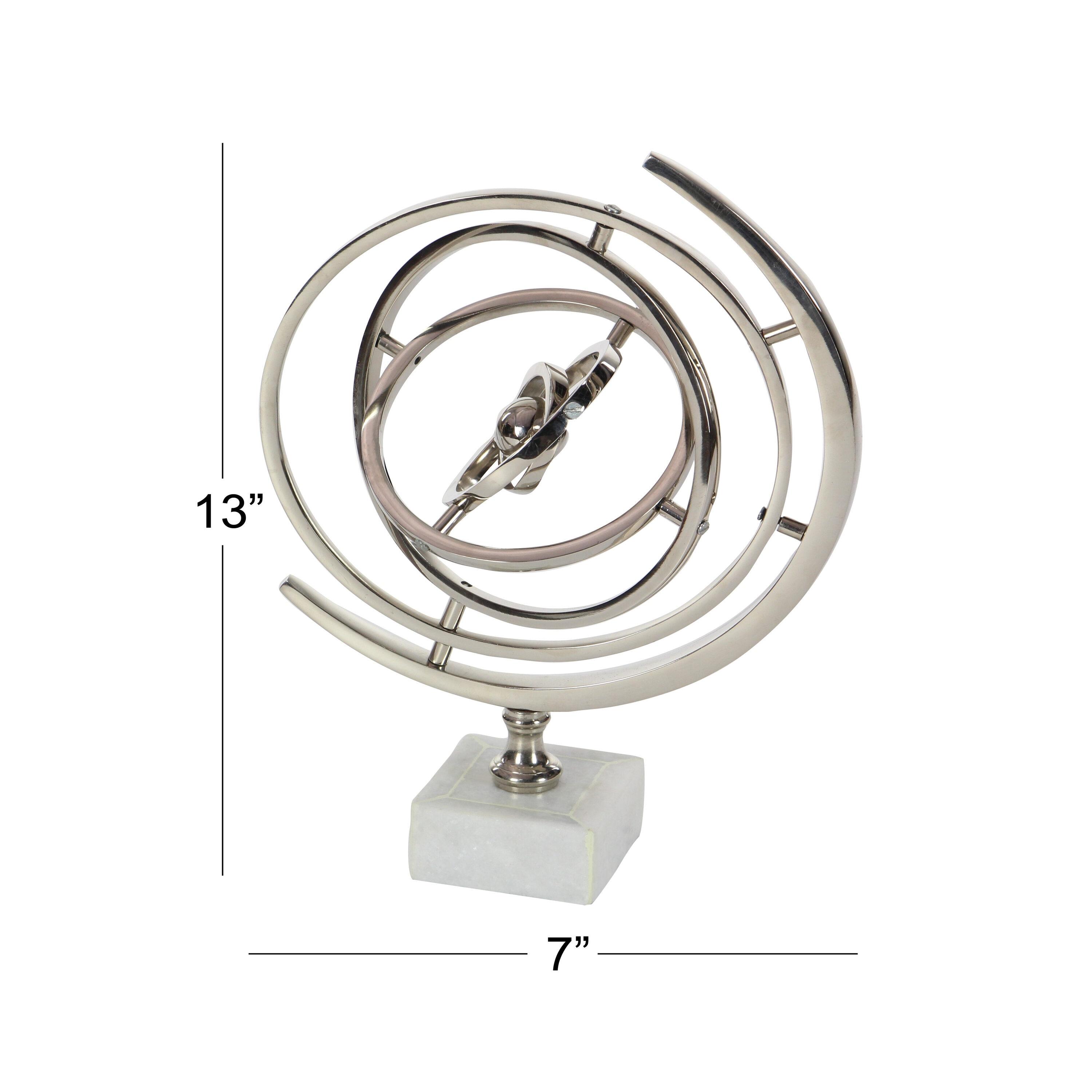 DecMode 10" Silver Armillary Globe with Marble Base
