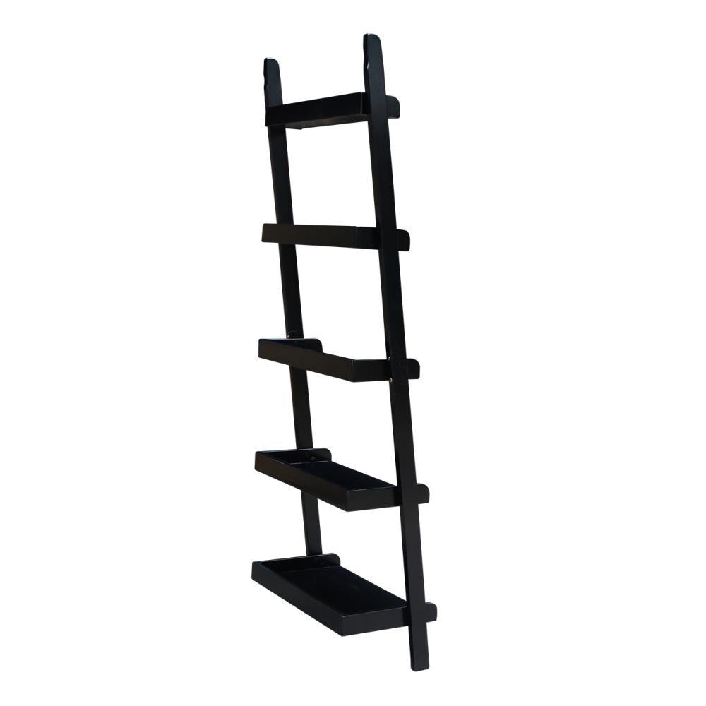 75.5" 5 Tier Solid Wood Leaning Bookshelf Black - International Concepts