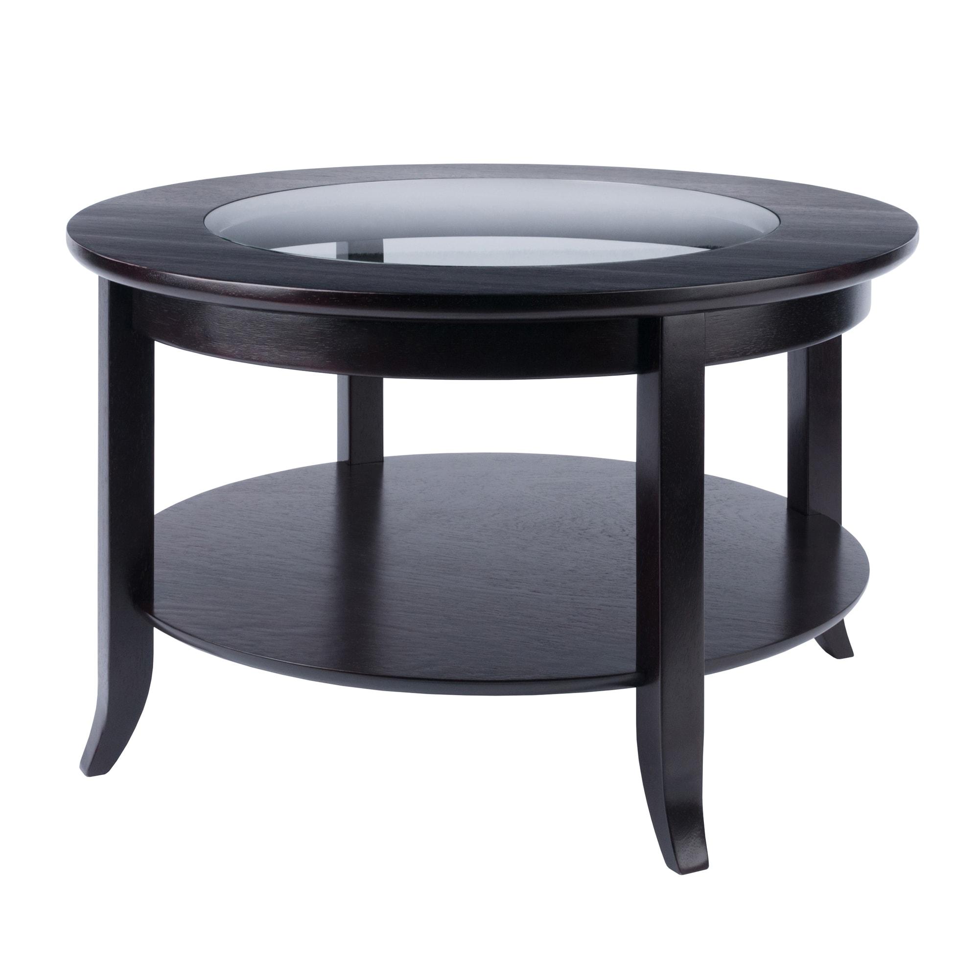 Genoa Coffee Table, Glass Inset and Shelf - Dark Espresso - Winsome: Elegant for Living Room, Wood Composite Frame