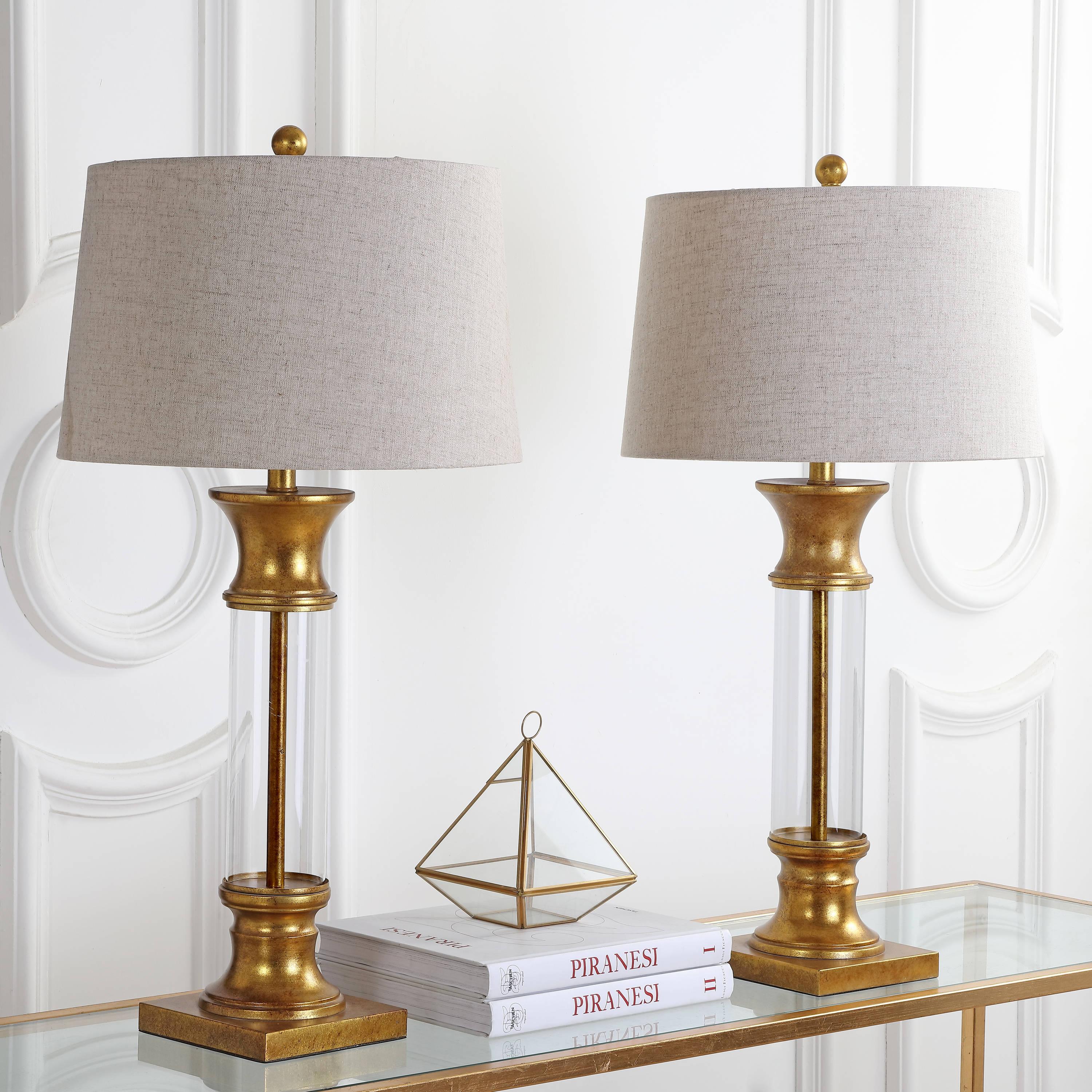 JONATHAN Y Hunter 32" Metal/Glass LED Table Lamp, Gold Leaf (Set of 2)