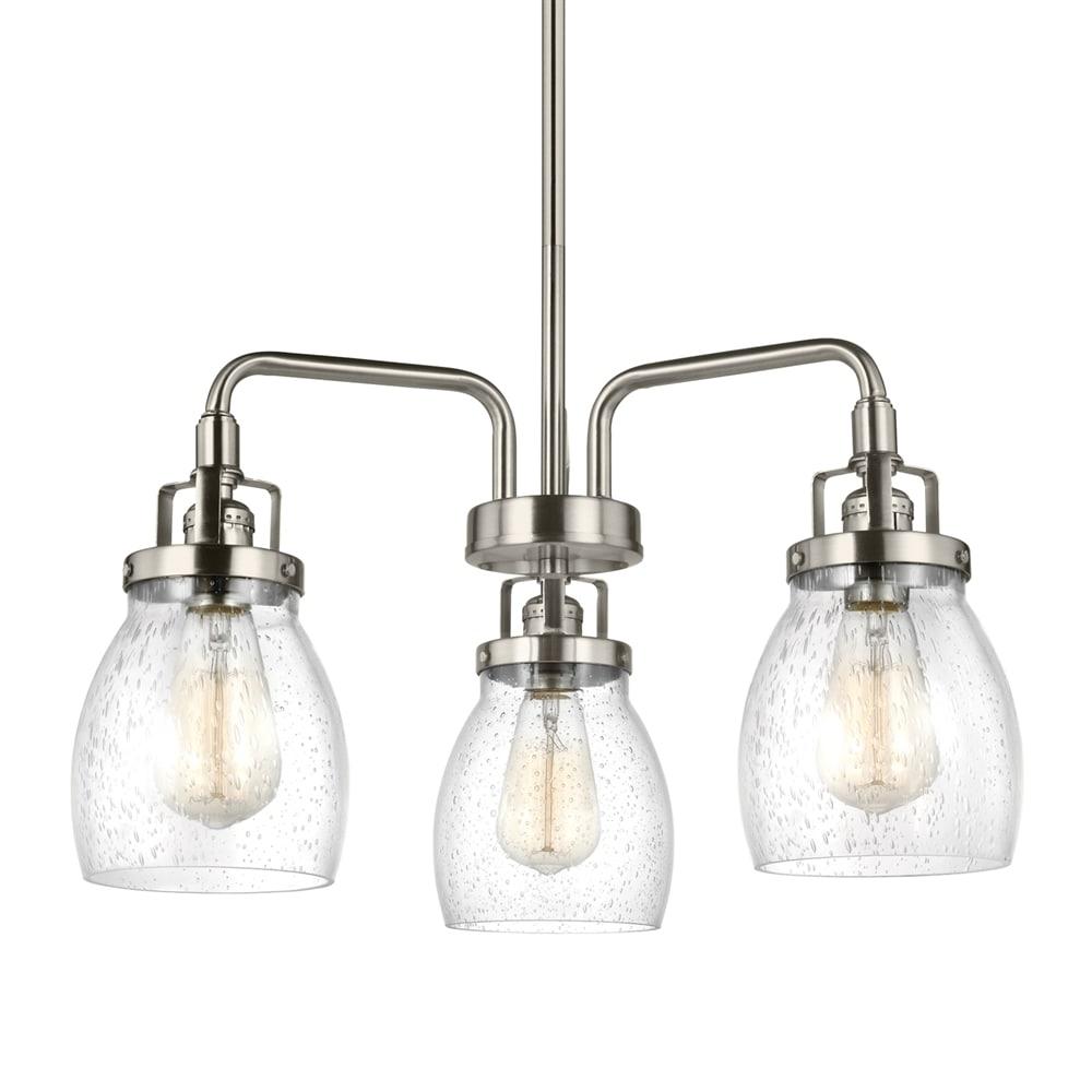 Brushed Nickel 3-Light Chandelier with Clear Seeded Glass Shades
