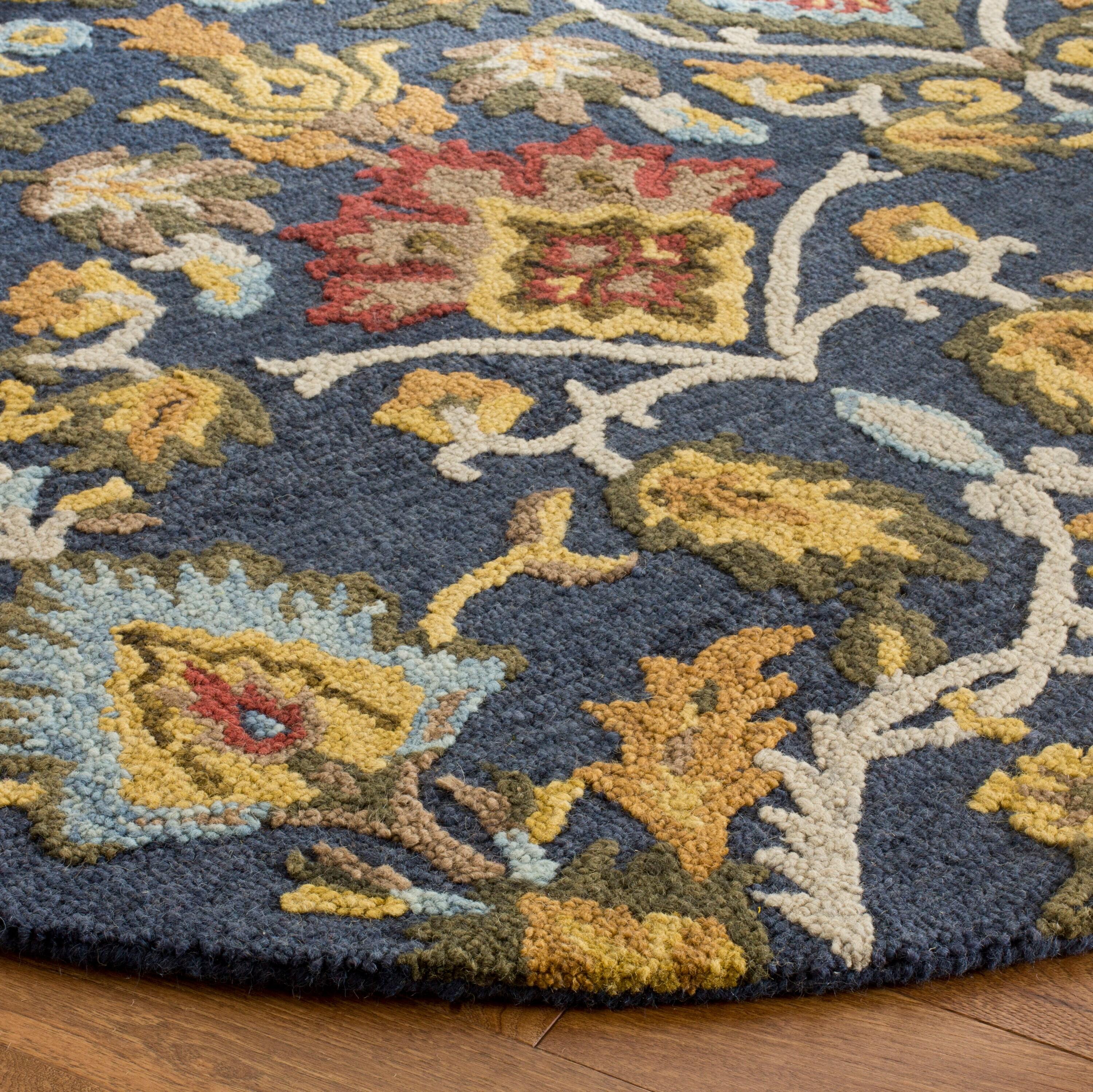 Blossom BLM402 Hand Tufted Area Rug - Navy/Multi - 3' round - Safavieh.