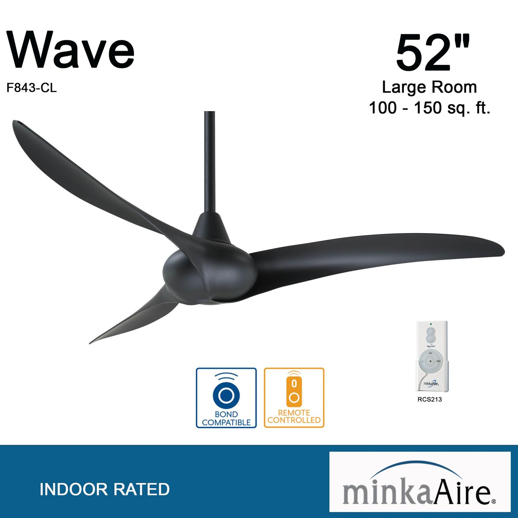 52" Wave 3 -Blade Standard Ceiling Fan with Remote Control and Light Kit Included