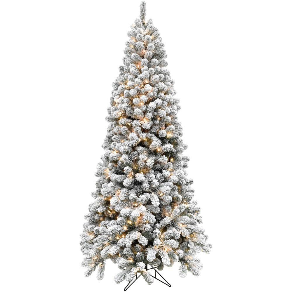 Fraser Hill Farm 7.5-Ft. Alaskan Pine Flocked Artificial Christmas Tree with White Incandescent Smart Lights