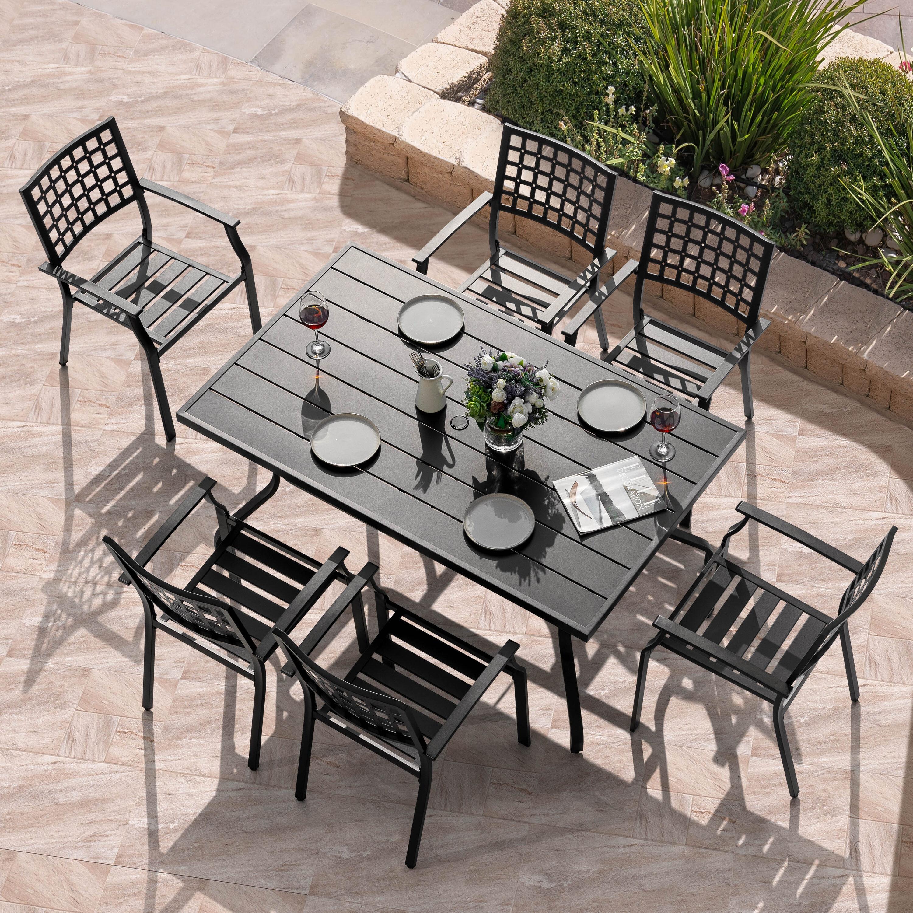 Nuu Garden Outdoor 7-Piece Iron Dining Set with 1.77'' Umbrella Hole