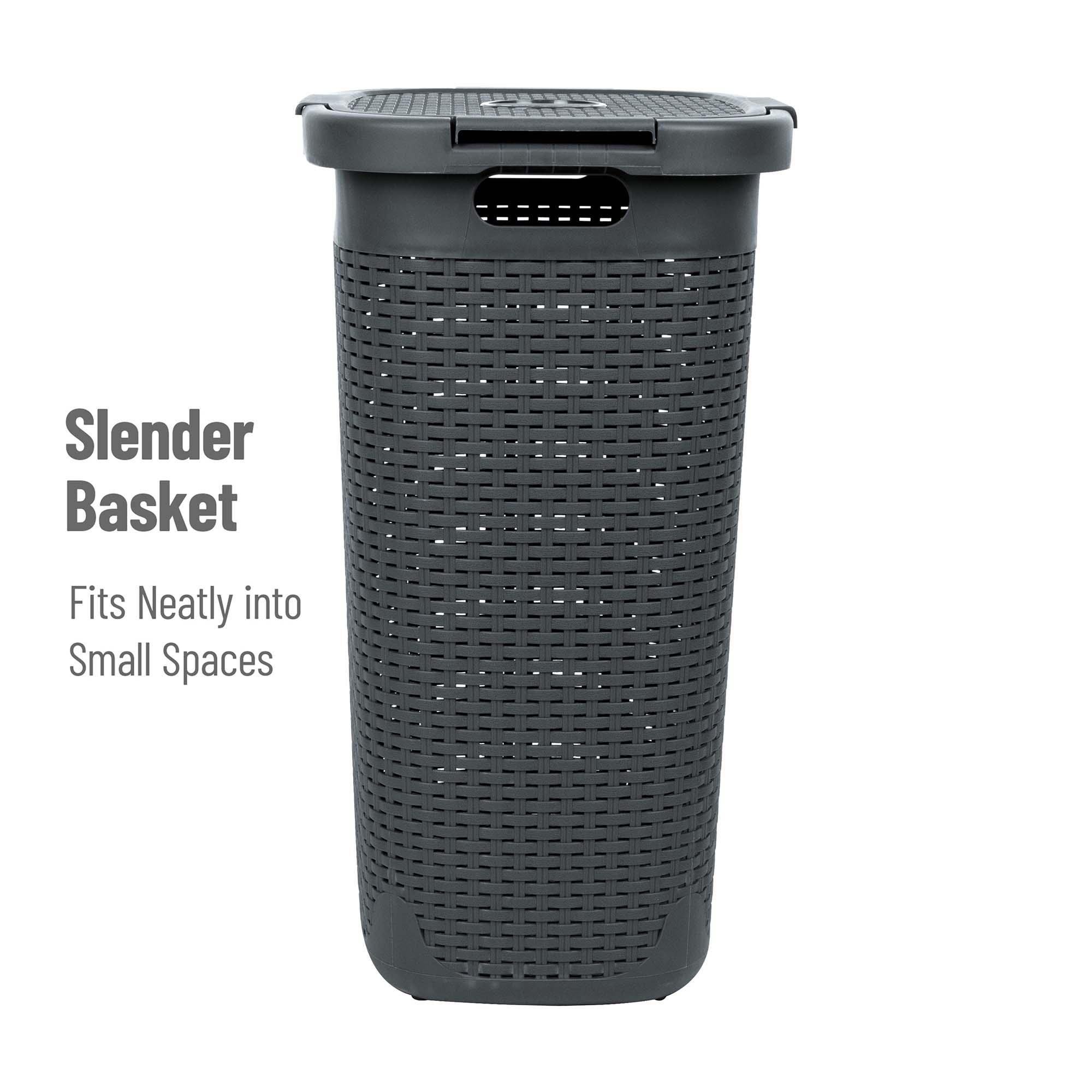 Mind Reader Mind Reader 60L Slim Laundry Hamper, Clothes Basket, Lid, Wicker Style, Plastic
