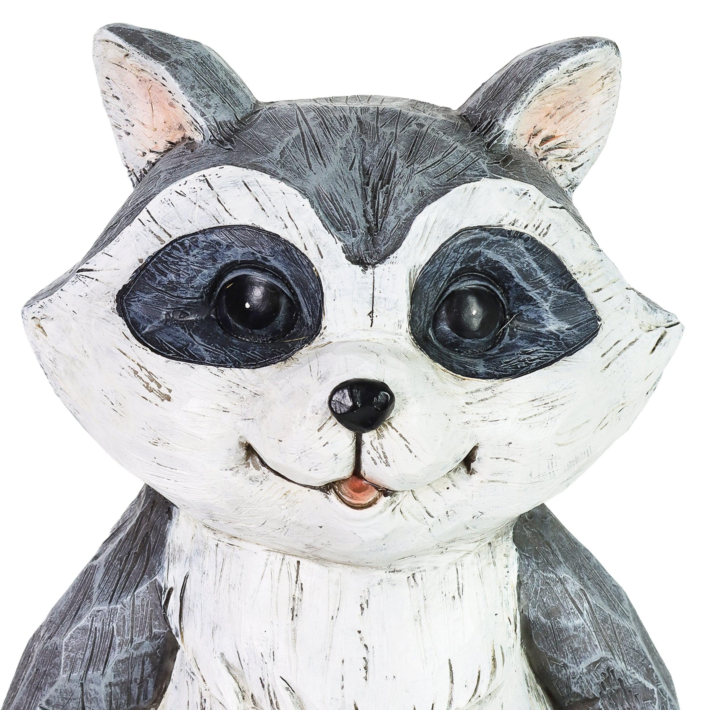 Exhart Solar Firefly Jar Raccoon Garden Statuary, 10 Inches tall