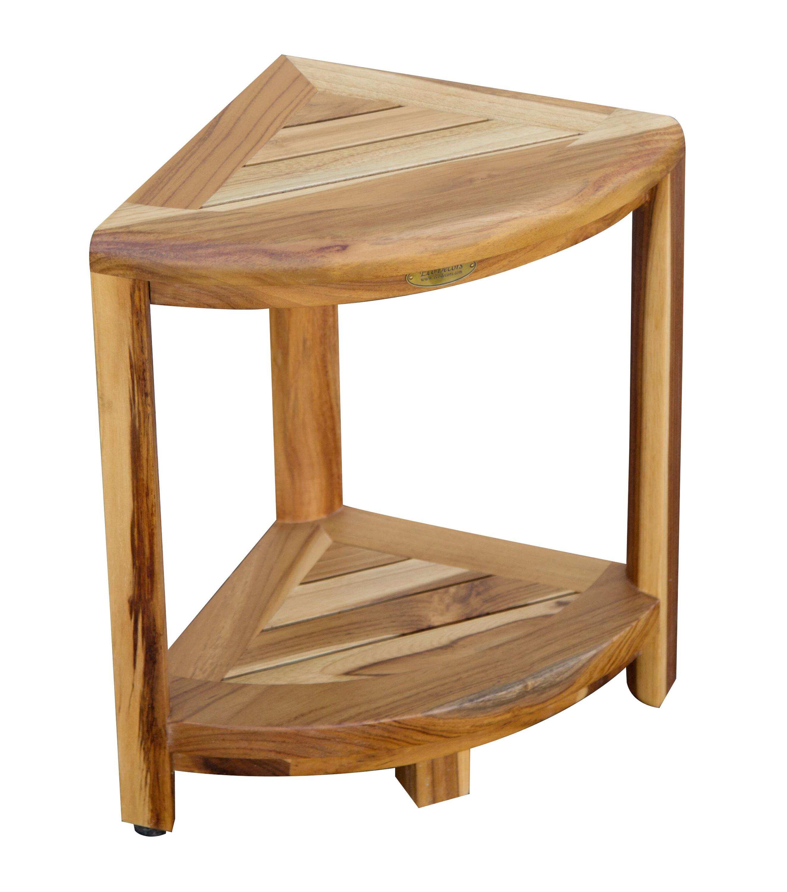 12" SnazzyCorner ED980 Wide Teak Shower Bench with Shelf - EcoDecors