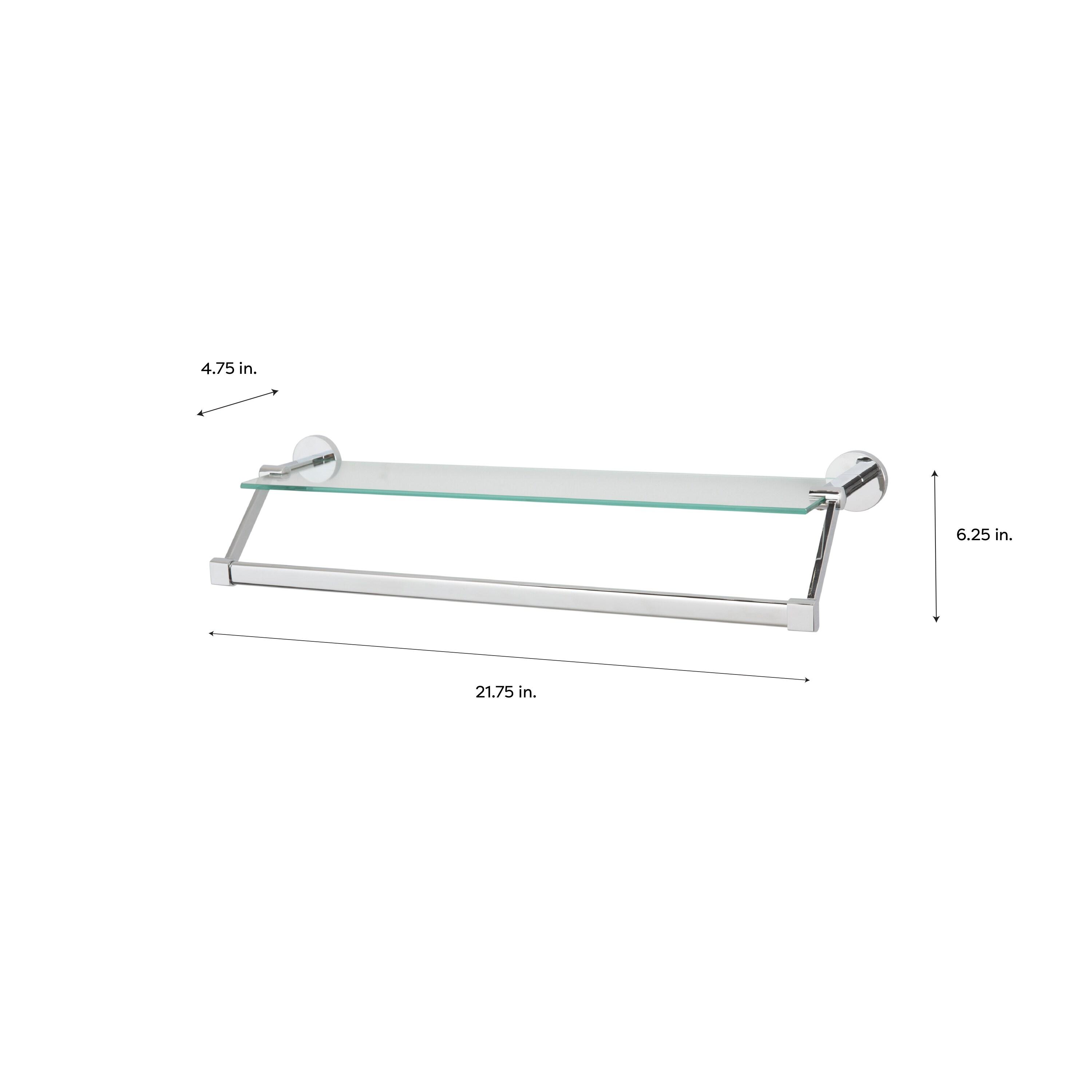 Mounted Glass Shelf with Towel Bar Chrome - Organize It All: Wall-Mounted Storage, Metal Frame, No Tools Assembly