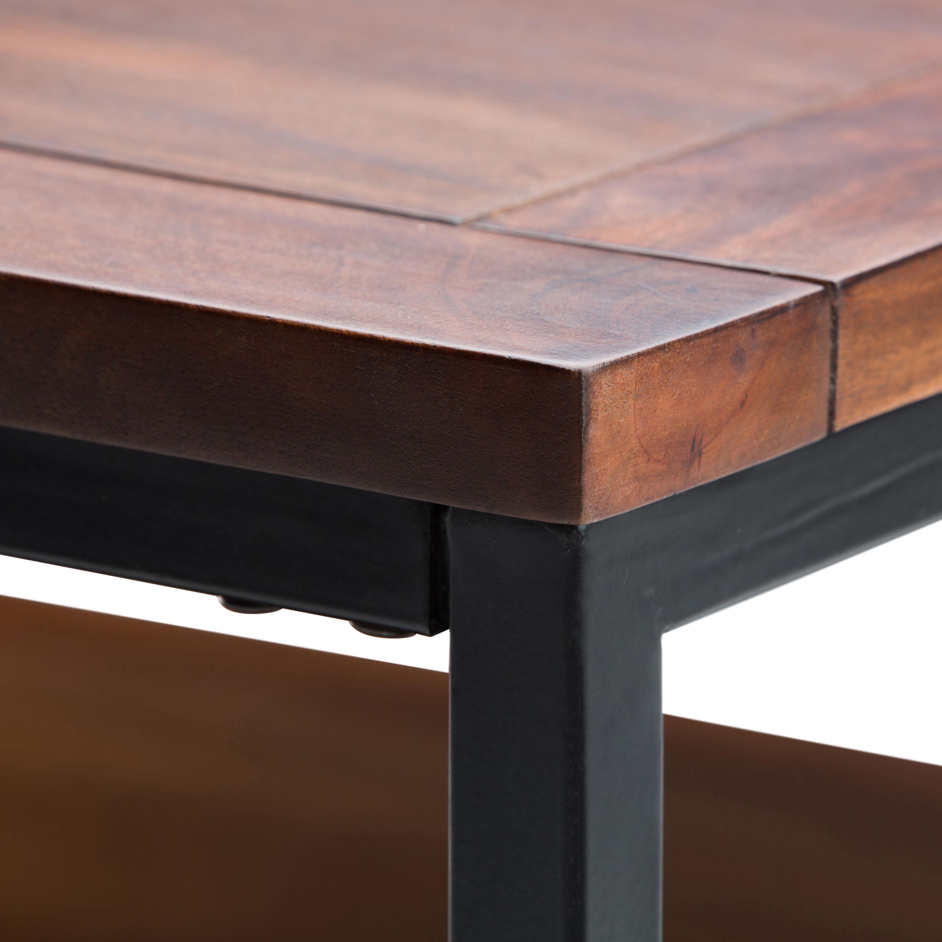 Simpli Home Skyler 34"W Solid Mango Wood Industrial Square Coffee Table with Open Shelf and Metal Frame