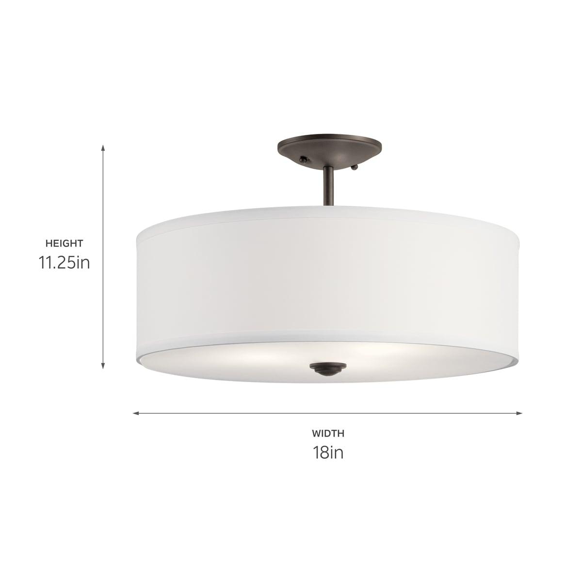 Kichler Shailene 18" 3 Light Olde Bronze Semi-Flush Mount Light with Microfiber Shade