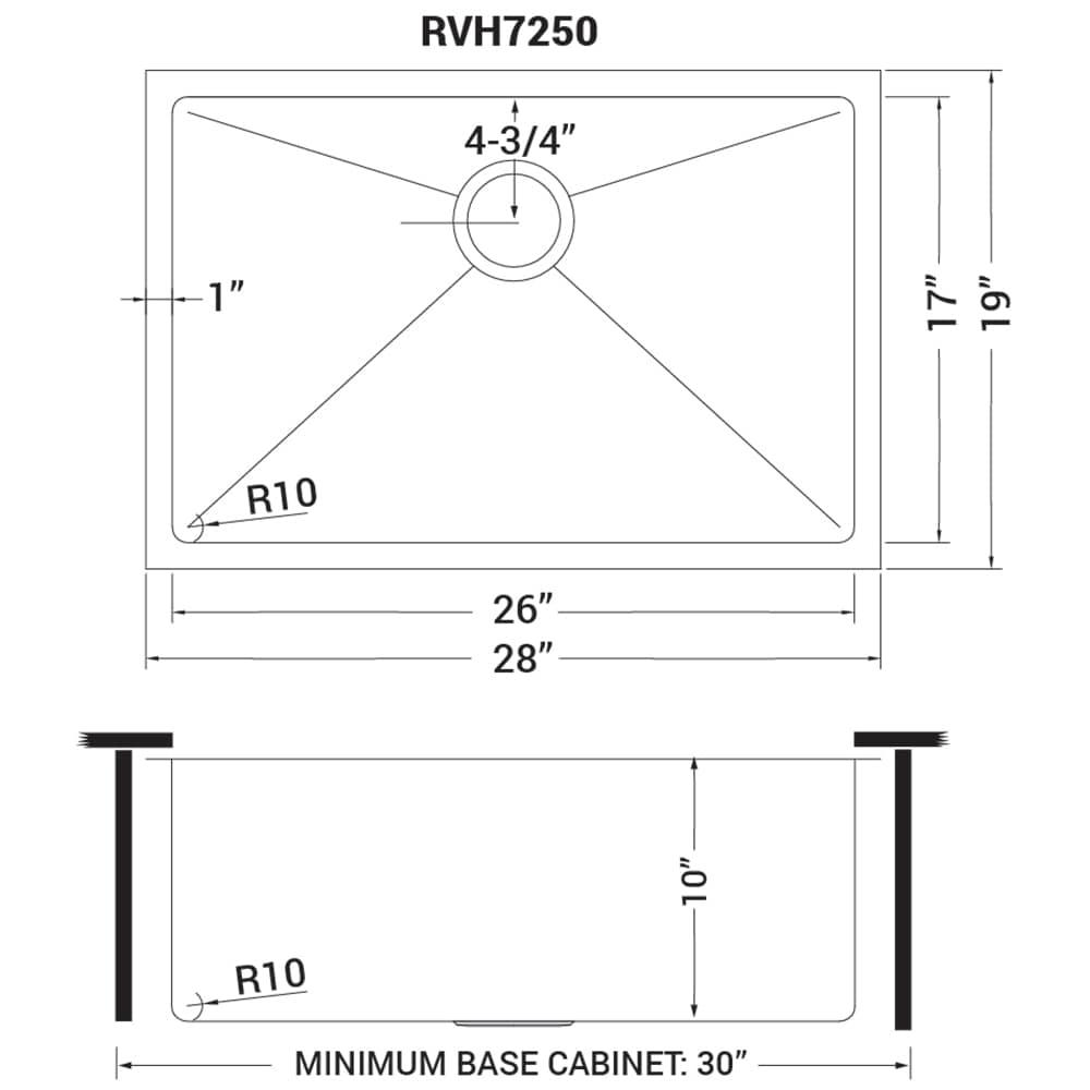 Ruvati RVH7250 Ruvati 28-inch Undermount 16 Gauge Stainless Steel Kitchen Sink Rounded Corners Single Bowl