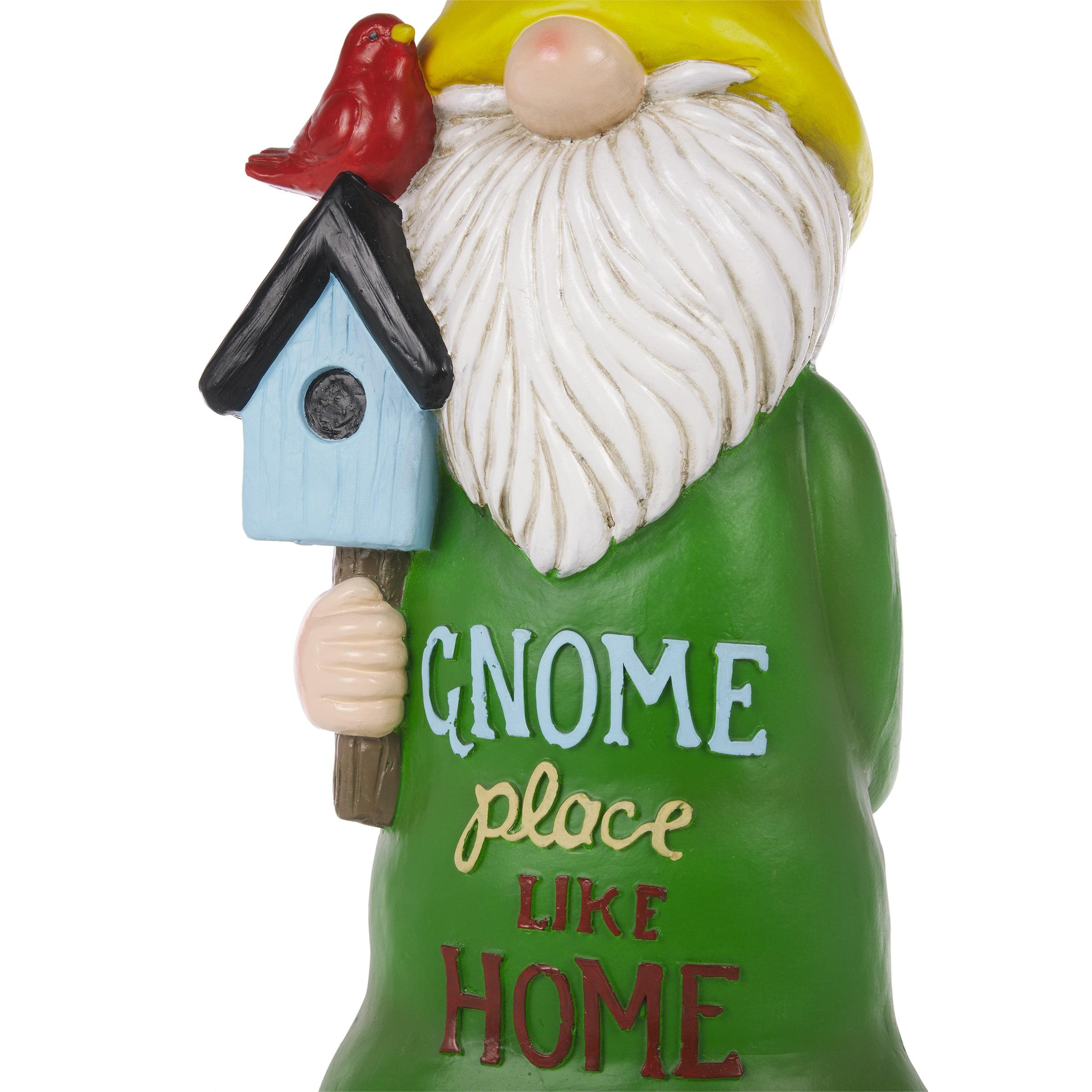 24" Magnesium Oxide "Gnome Place Like Home" Indoor/Outdoor Garden Gnome Statue Green/Yellow - Alpine Corporation