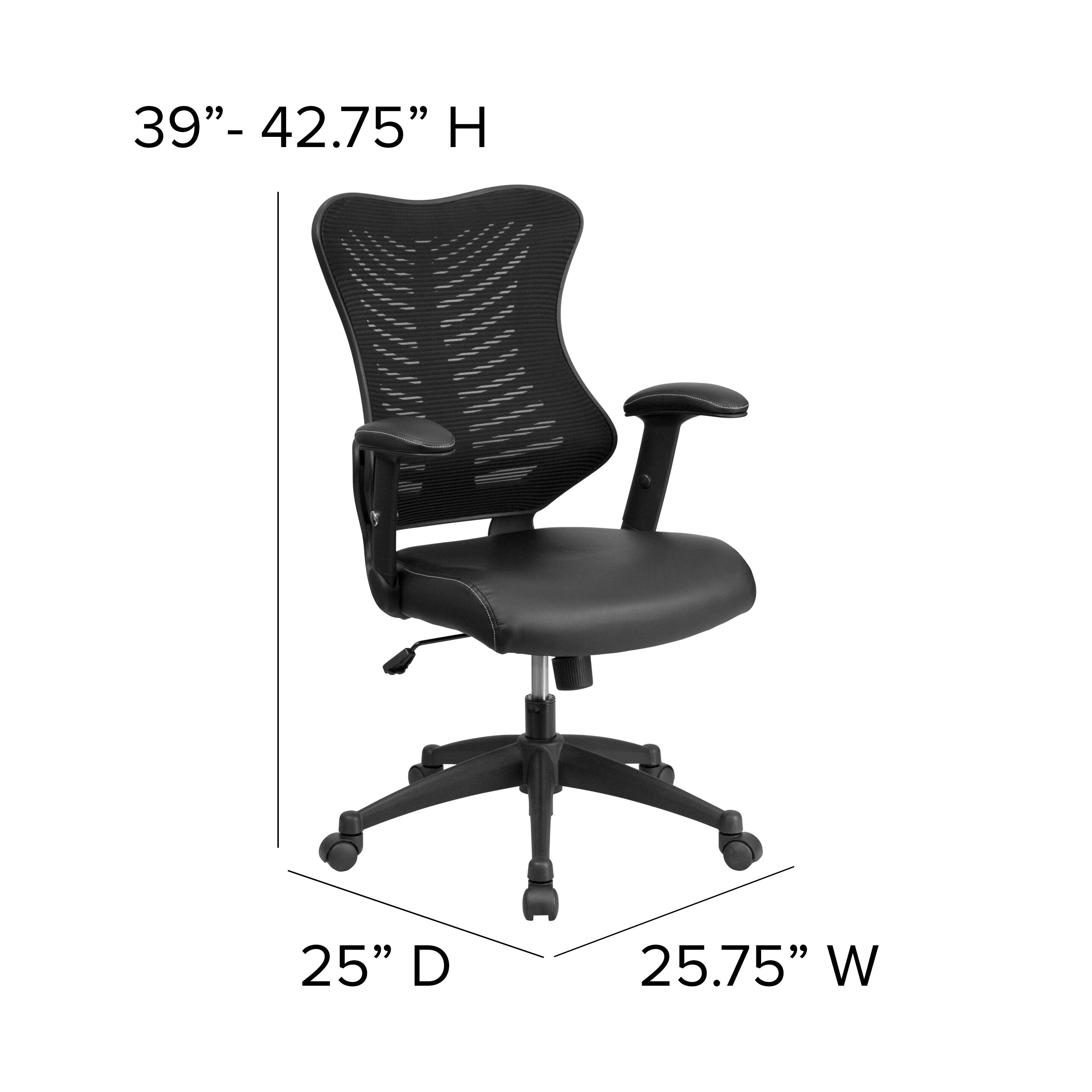 Flash Furniture High Back Designer Black Mesh Executive Swivel Ergonomic Office Chair with LeatherSoft Seat and Adjustable Arms