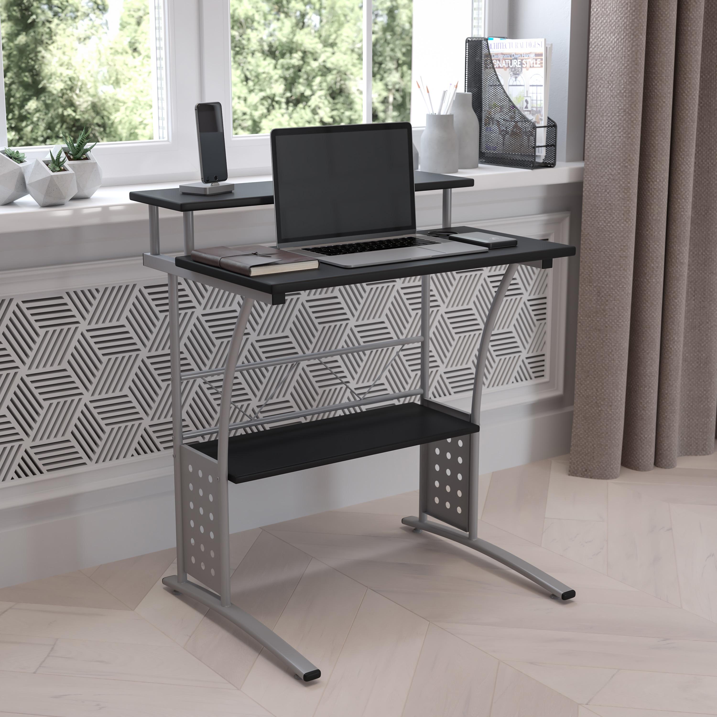 Flash Furniture Clifton Modern Office Computer Desk with Top/Bottom Storage Shelves, 28"W, Black