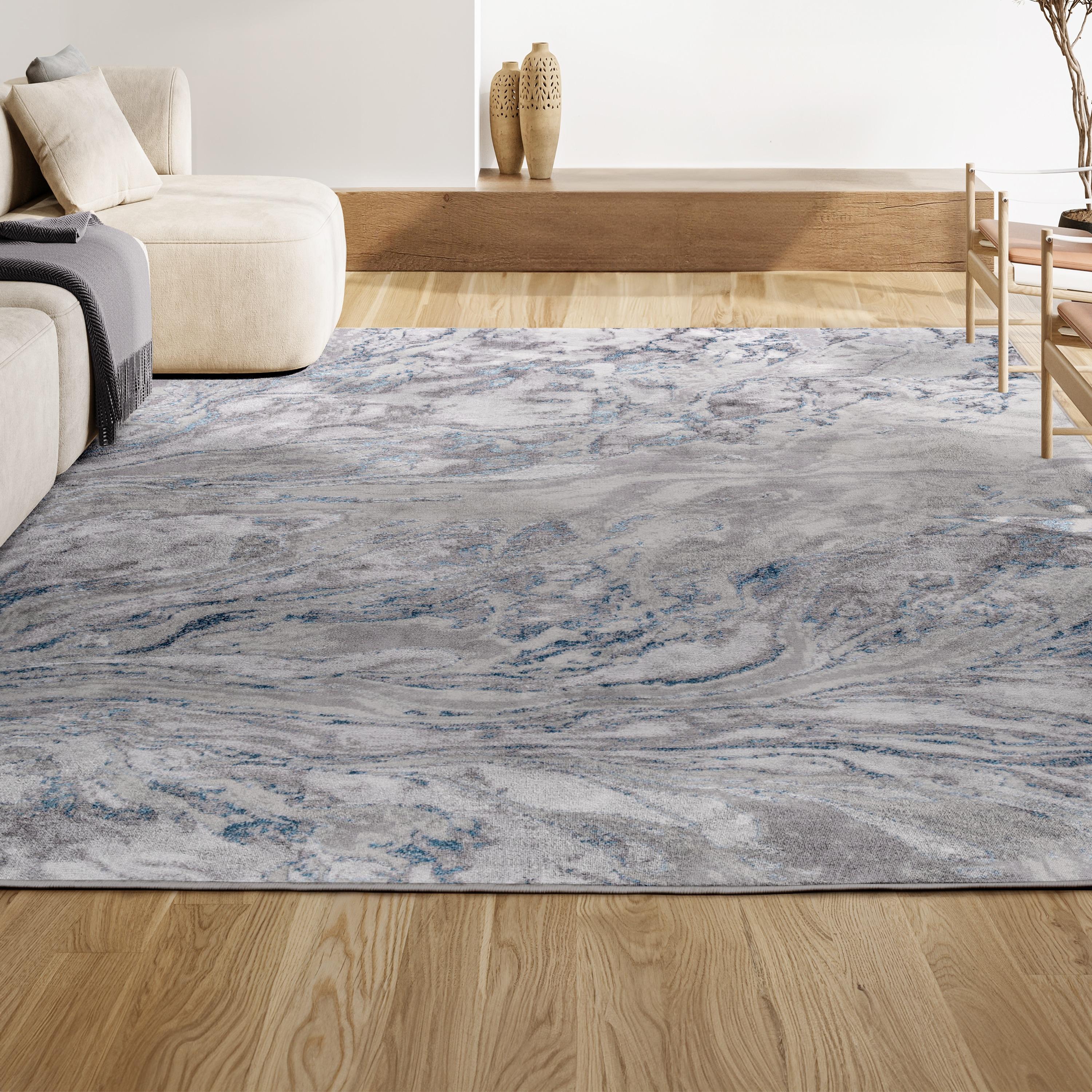 5'x8' Swirl Marbled Abstract Area Rug, Gray/Blue - JONATHAN Y