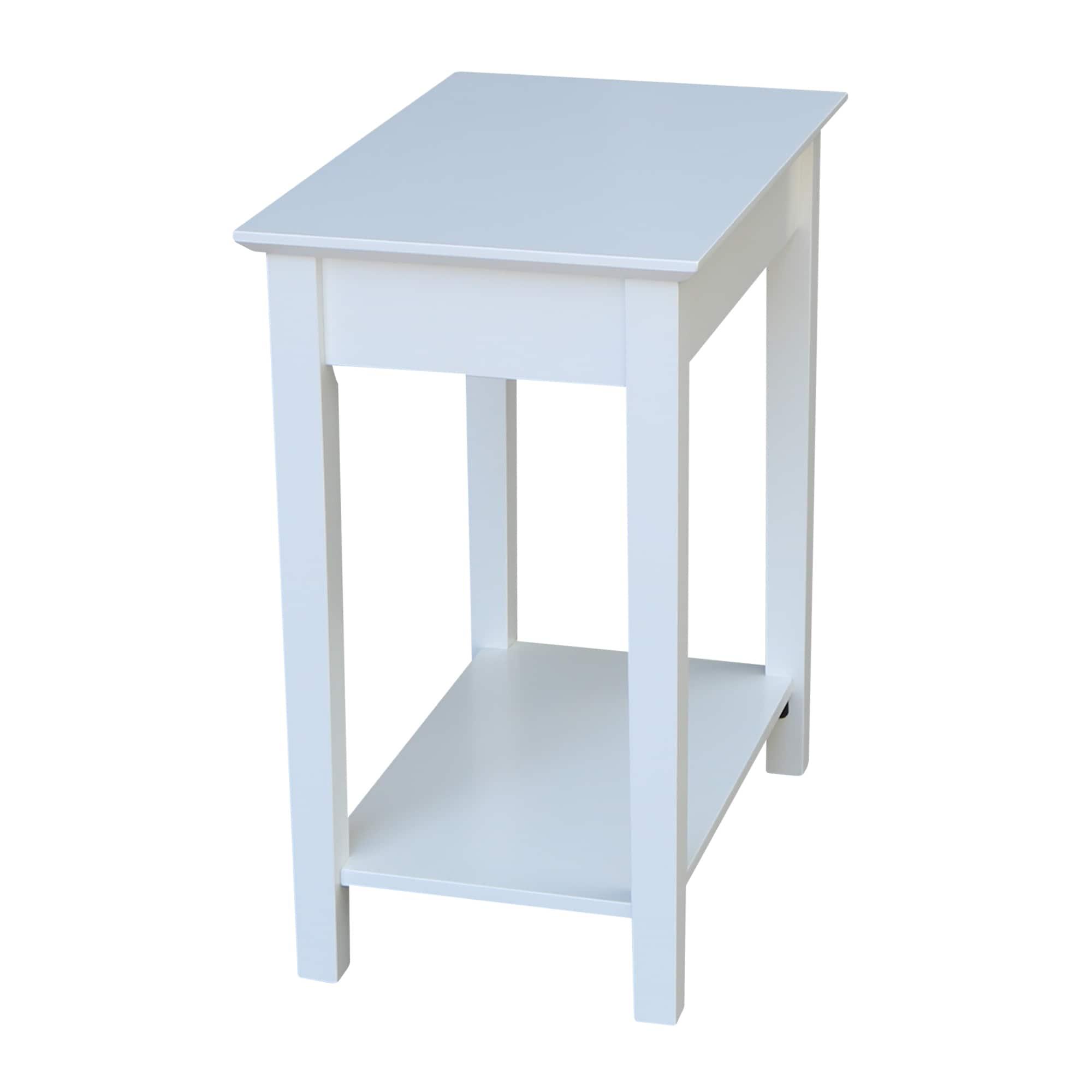 Narrow End Table White - International Concepts: Solid Parawood, Mid-Century Modern Style, 25" High