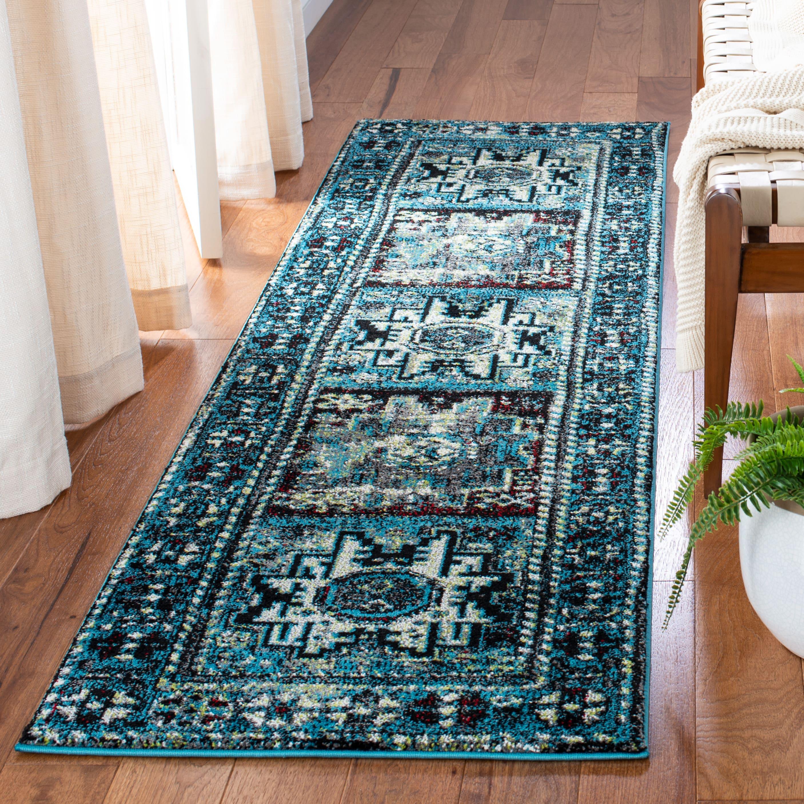 Vintage Hamadan VTH213 Power Loomed Runner Rug - Light Blue/Black - 2'3"x8' - Safavieh.