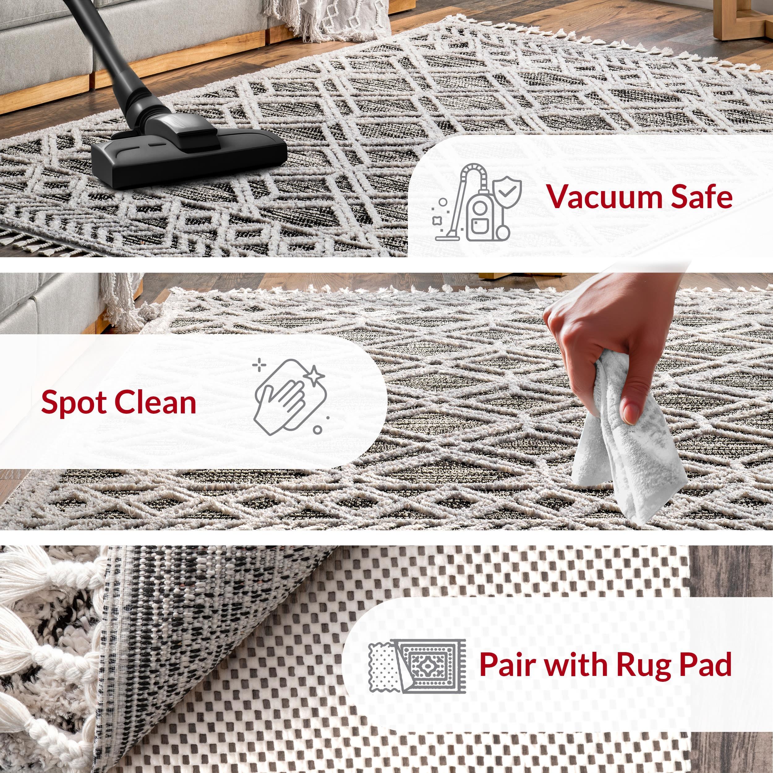 Nuloom 4x6 Ansley Moroccan Tassel Indoor Area Rug, Grey, High-Low Textured Bohemian Design, Plush High Pile, Stain Resistant, Bedroom, Living Room