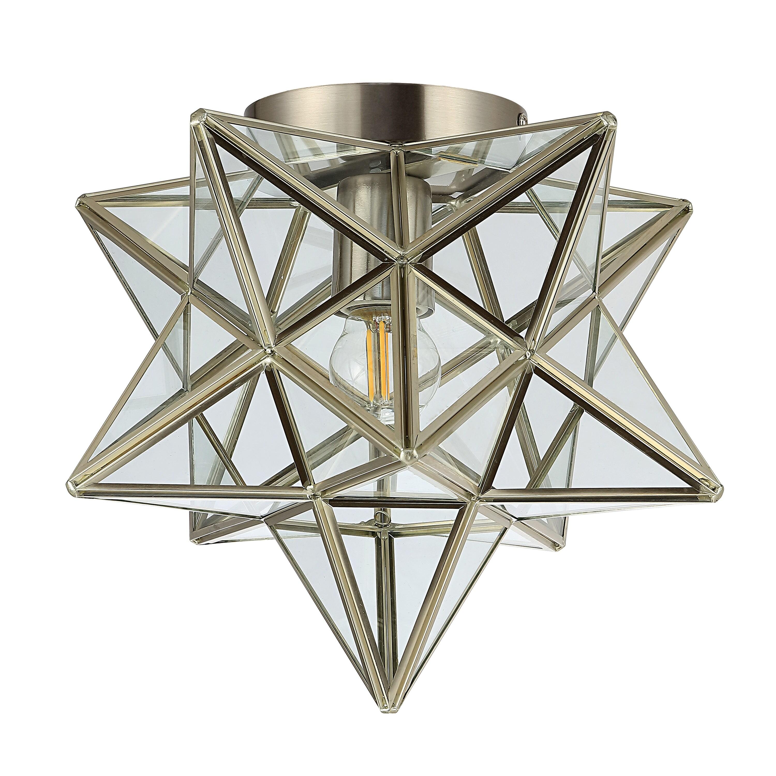 Stella 12" Moravian Star Metal/Glass LED Flush Mount, Nickel