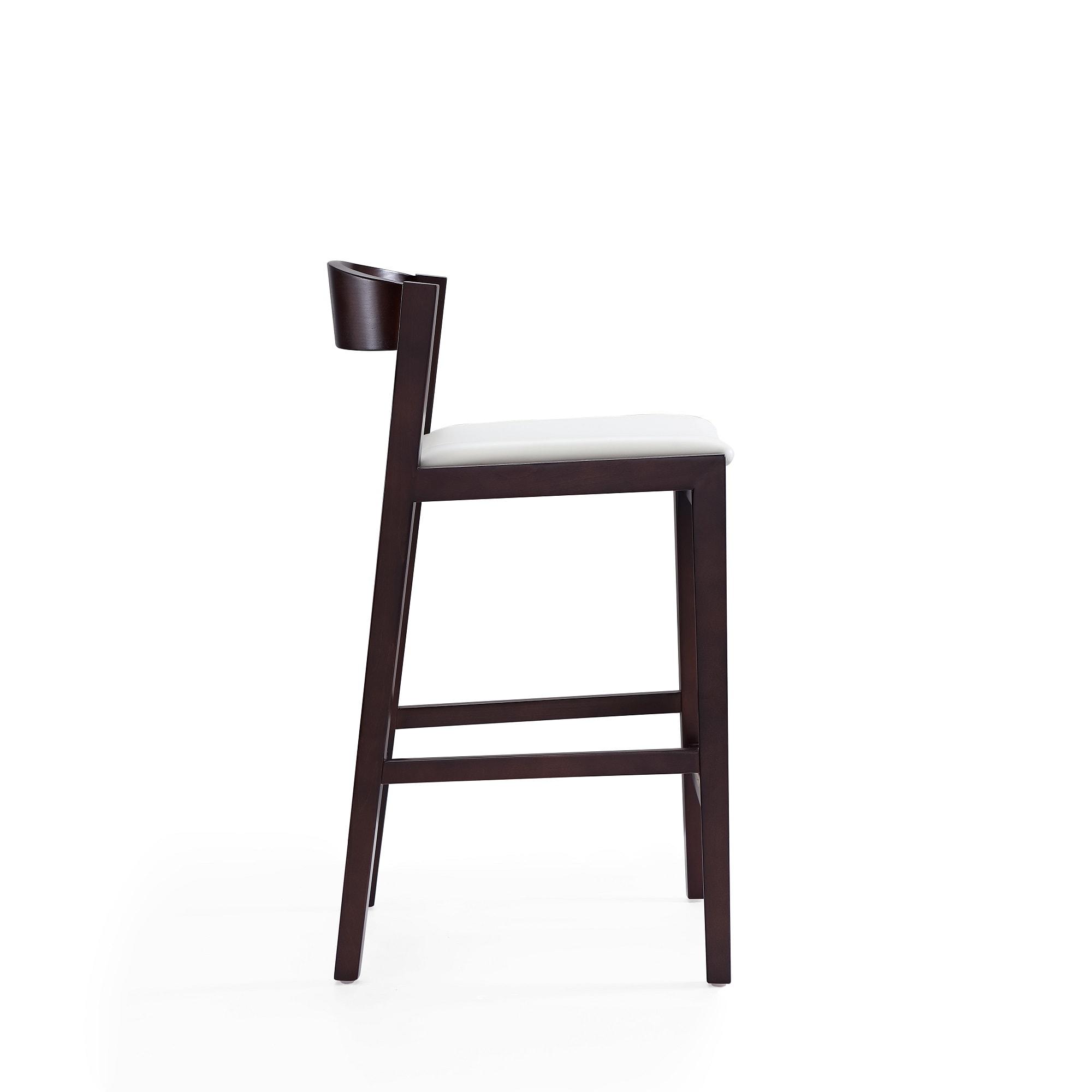 Klismos 36.75 in. Ivory and Dark Walnut Beech Wood Counter Height Bar Stool