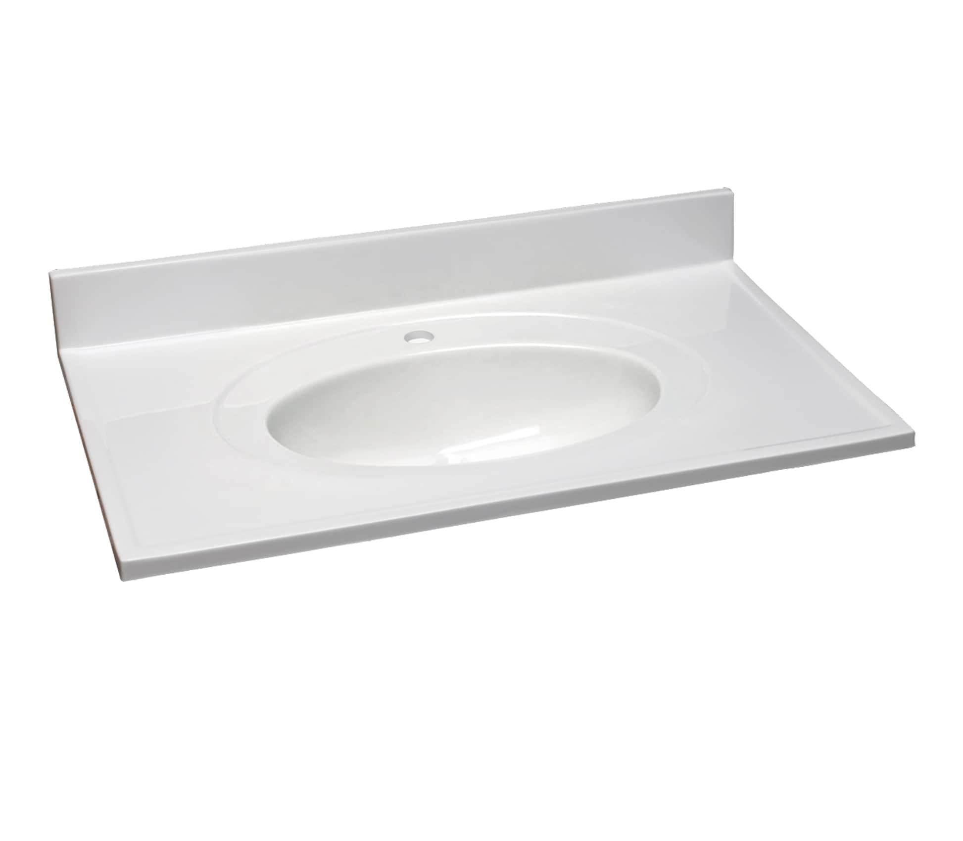 Cultured Marble Vanity Top – 37-Inch Single Bowl Sink Single Hole Mount with Integrated Backsplash – Reinforced Packaging – Solid White, Design House, 554618