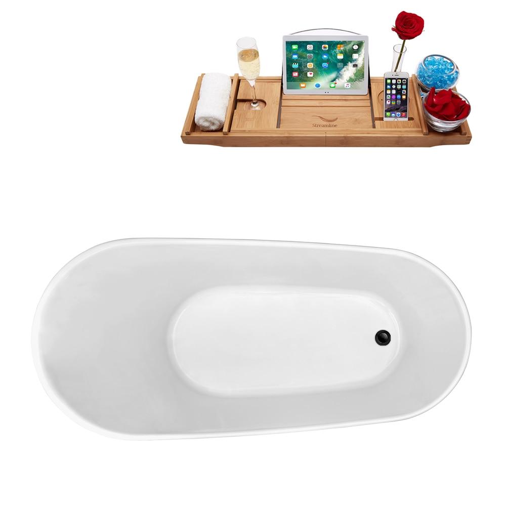 67" Streamline Freestanding Soaking Acrylic Bathtub With Drain and Bamboo Tray