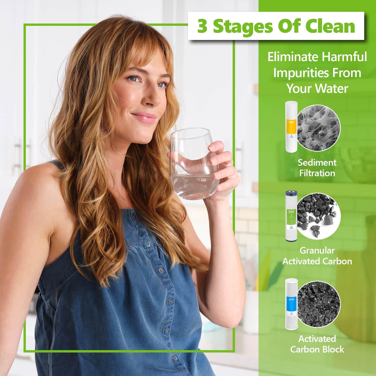 Express Water Whole House Water Filter – 3 Stage Home Water Filtration System – Sediment, Charcoal, Carbon Filters – includes Pressure Gauges, Easy Release, and 1” Inch Connections