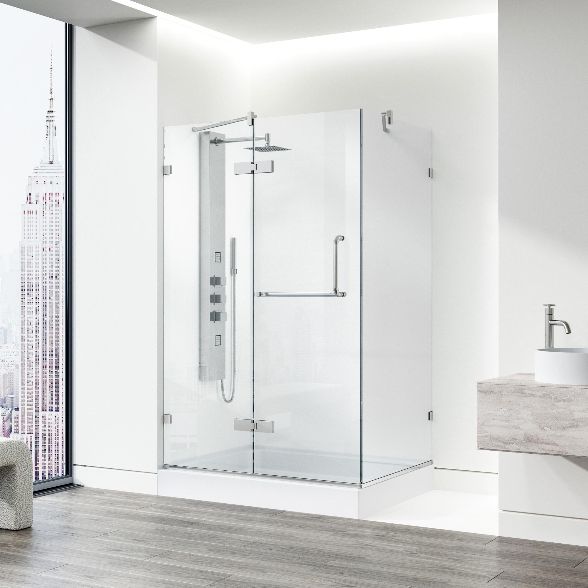 VIGO Monteray 48" W x 32" D x 79" H Hinged Frameless Shower Enclosure with 3/8 Clear Glass & Base VG6011BNCL48WL