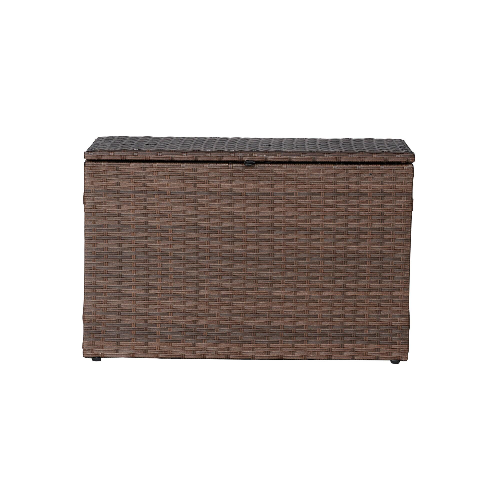 happimess Nino Modern Minimalist Outdoor Faux Wicker Deck and Patio Storage Box