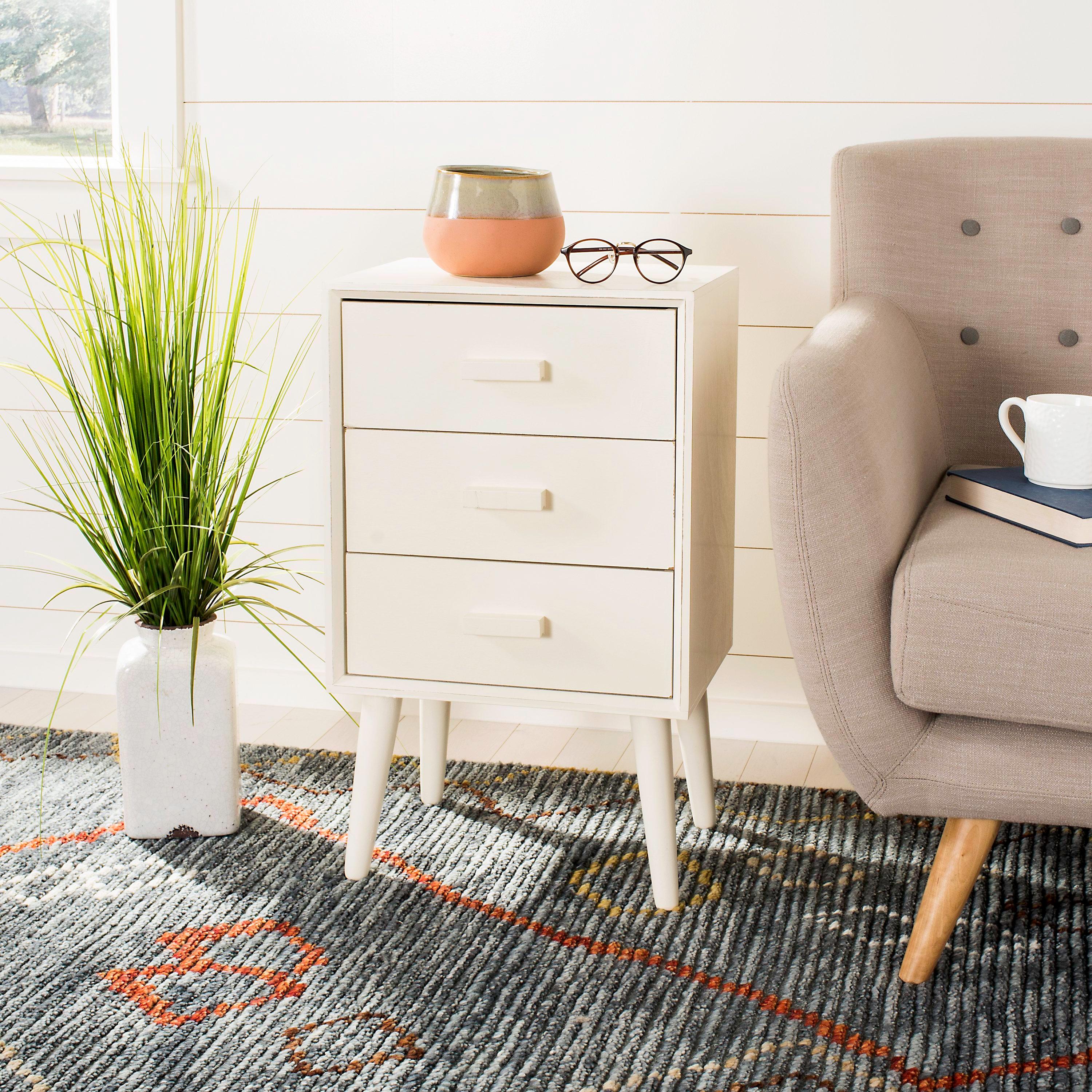 Pomona 3 Drawer Accent Table - Vintage White - Safavieh.