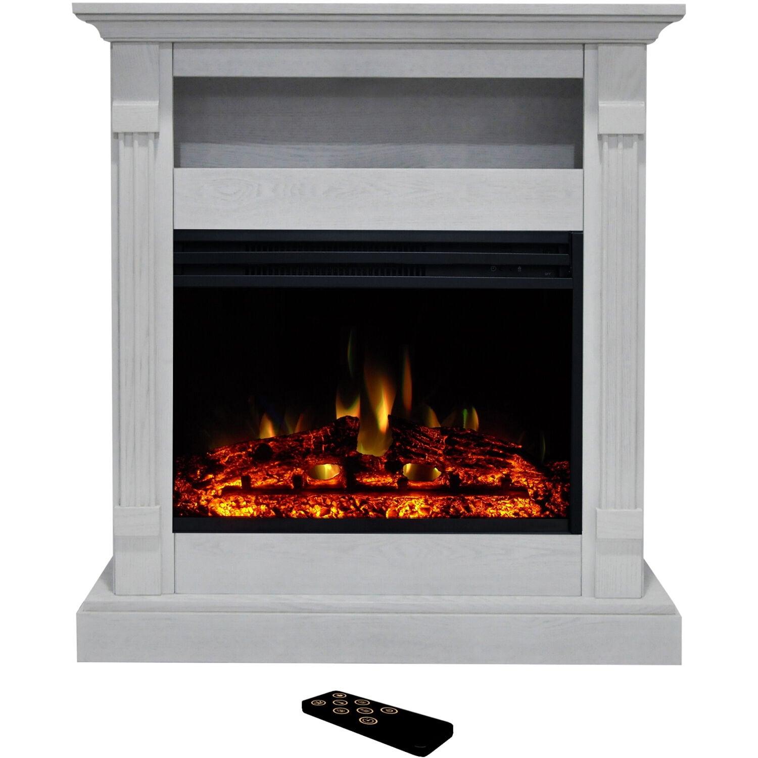 Cambridge Sienna 34'' Freestanding Electric Fireplace with Remote| Multi-Color Flame| Log Insert | White Mantel | For Rooms up to 210 Sq.Ft. | Adjustable Heat Settings | Timer