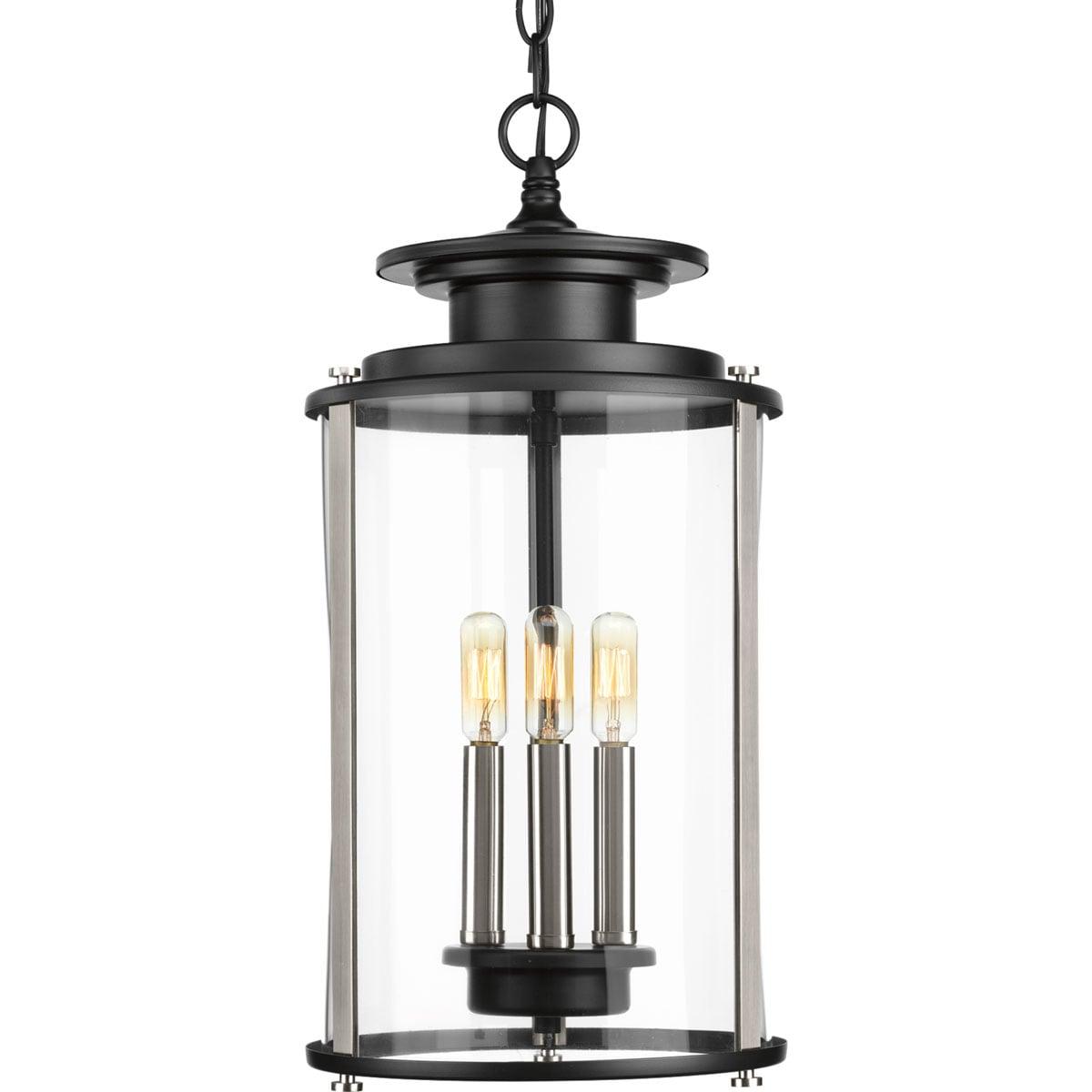 Progress Lighting Squire 3-Light Hanging Lantern, Steel, Black Finish, Clear Glass Shade