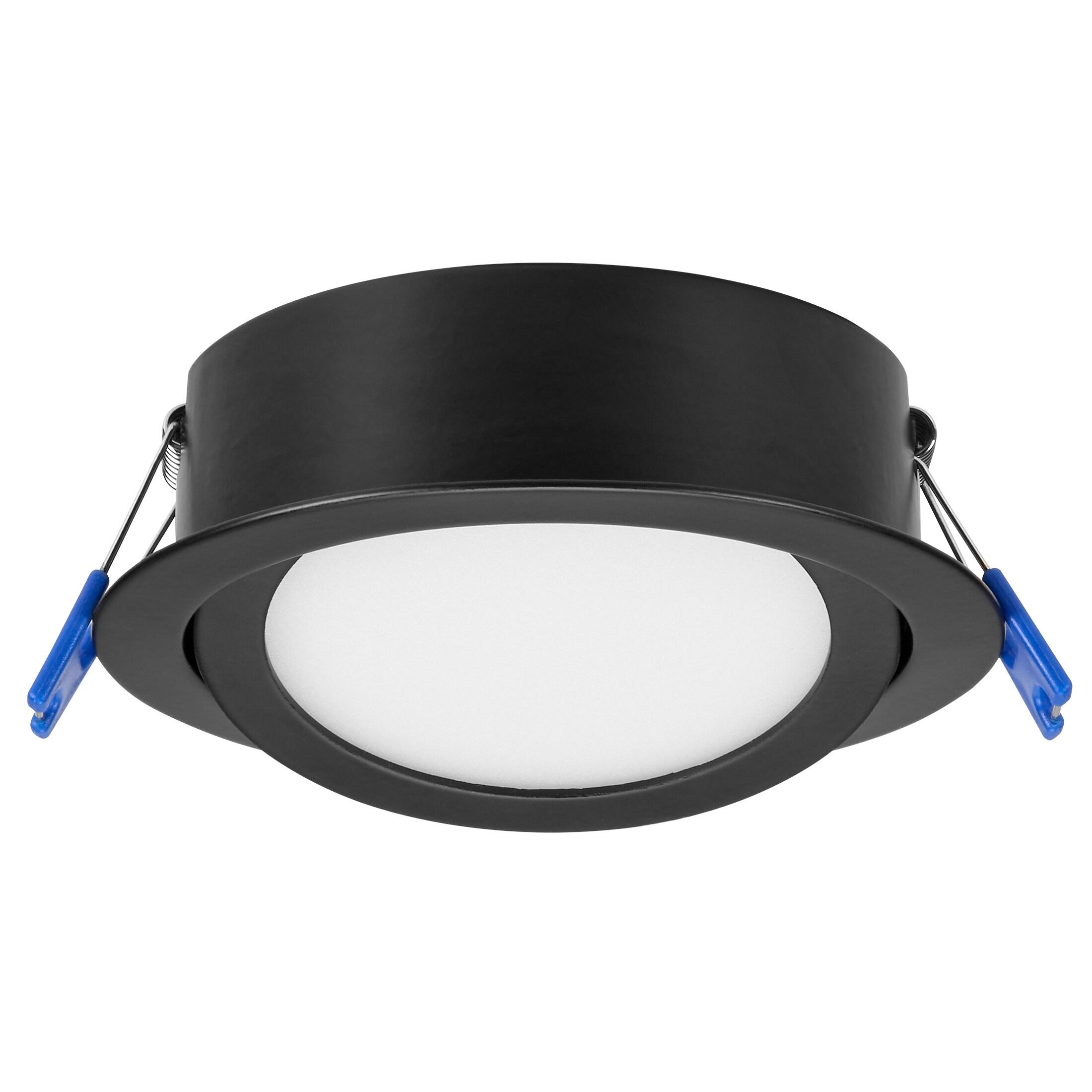 Maxxima 4 in. 5 CCT Ultra-Thin Recessed LED Gimbal Downlight 700 Lumens, Color Selectable 2700K-5000K (2700K/3000K/3500K/4000K/5000K), Dimmable, Canless, Slim IC Rated, Black Trim, J-Box Included