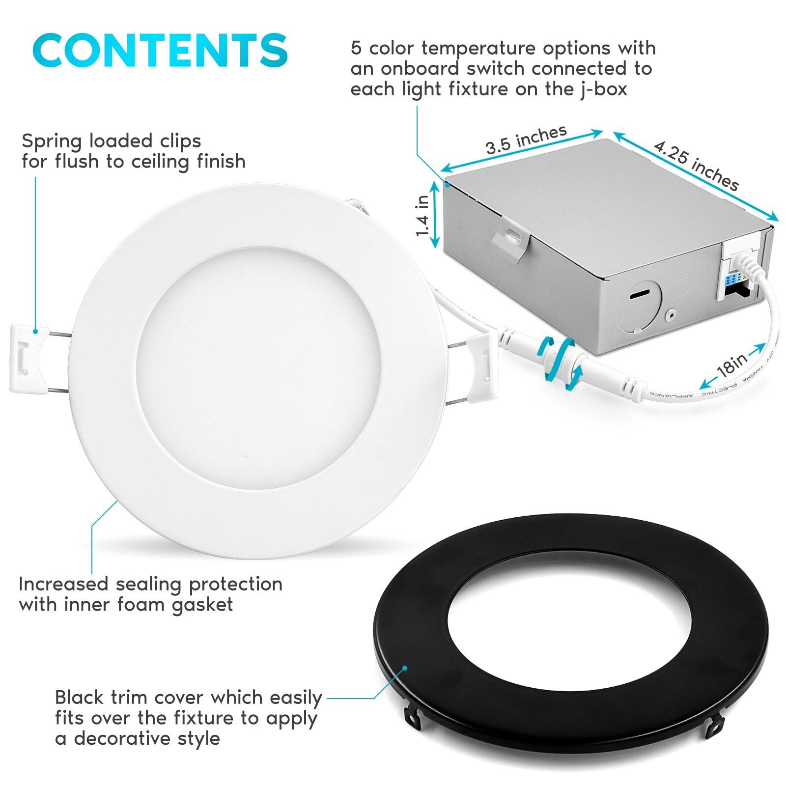 4'' Selectable Color Temperature Dimmable Air-Tight IC Rated LED Canless Recessed Lighting Kit