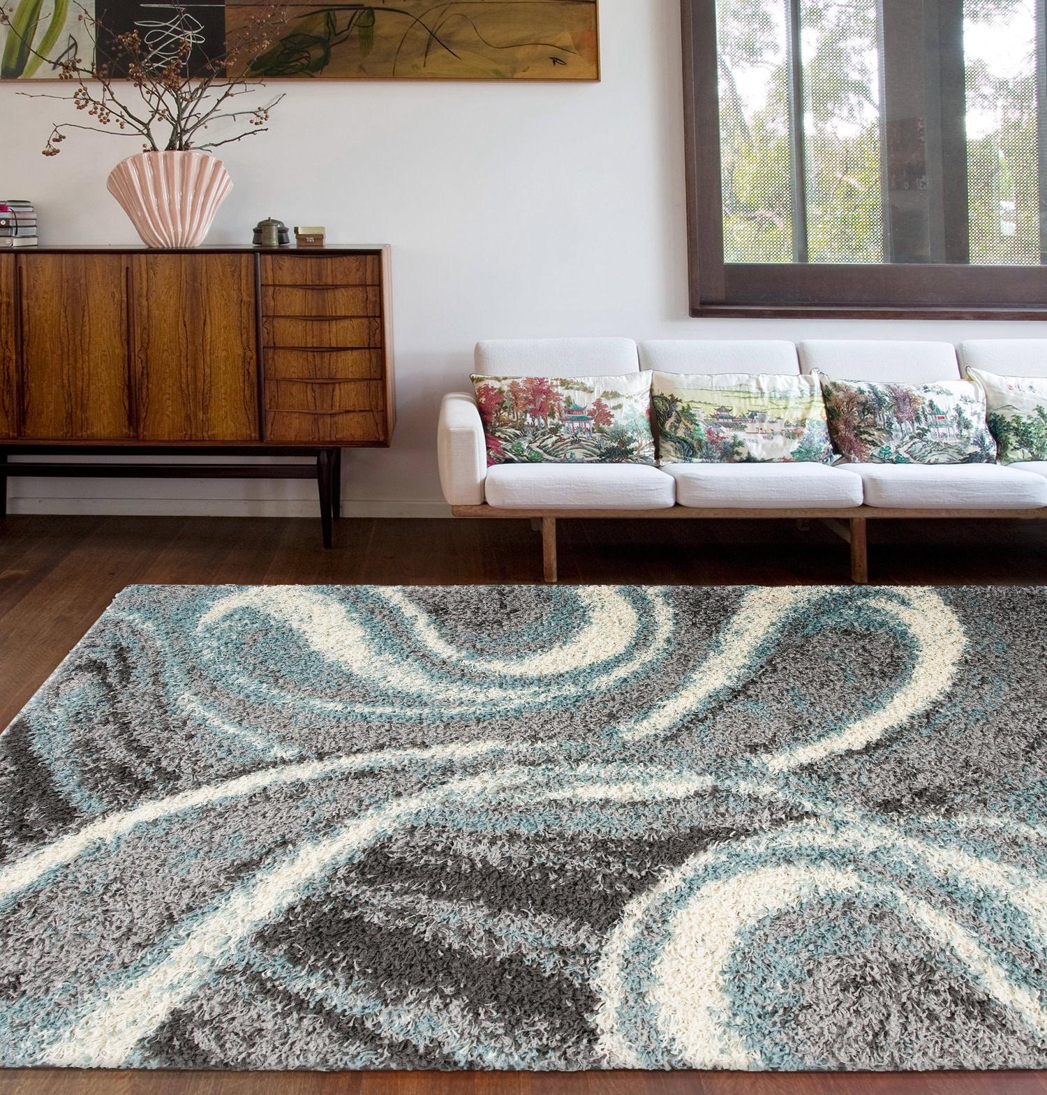 World Rug Gallery Contemporary Cozy Plush Shag Area Rug - Blue 5' x 7'